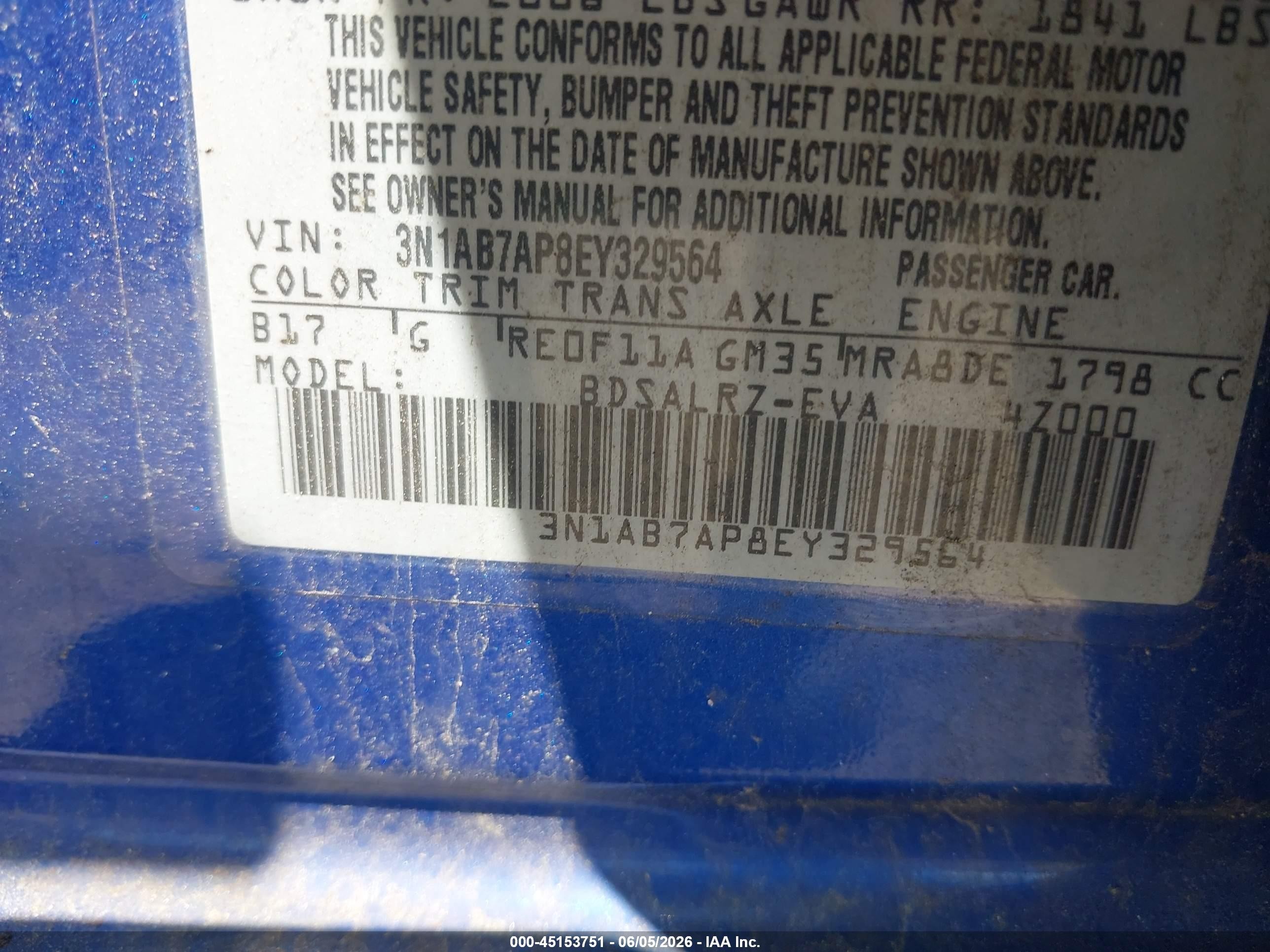 2014 Nissan Sentra Sr Blue vin: 3N1AB7AP8EY329564