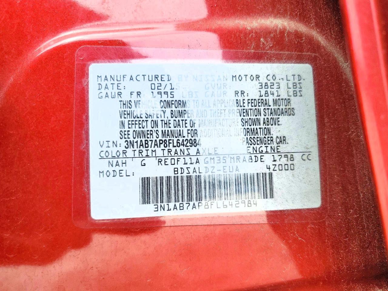 2015 Nissan Sentra Sv Red vin: 3N1AB7AP8FL642984