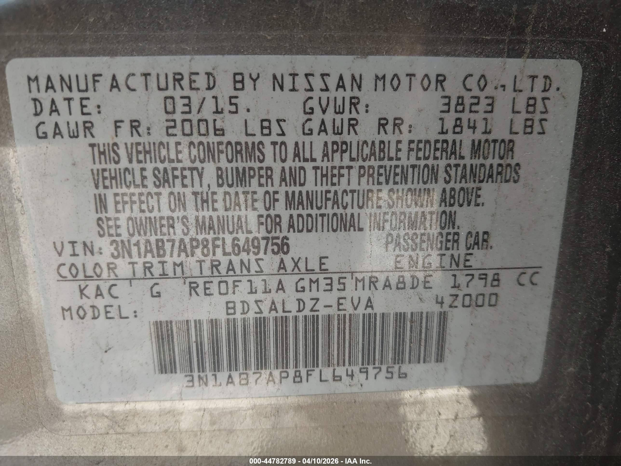 2015 Nissan Sentra Sv Gray vin: 3N1AB7AP8FL649756
