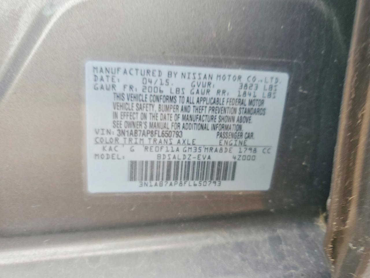 2015 Nissan Sentra Sv Серый vin: 3N1AB7AP8FL650793