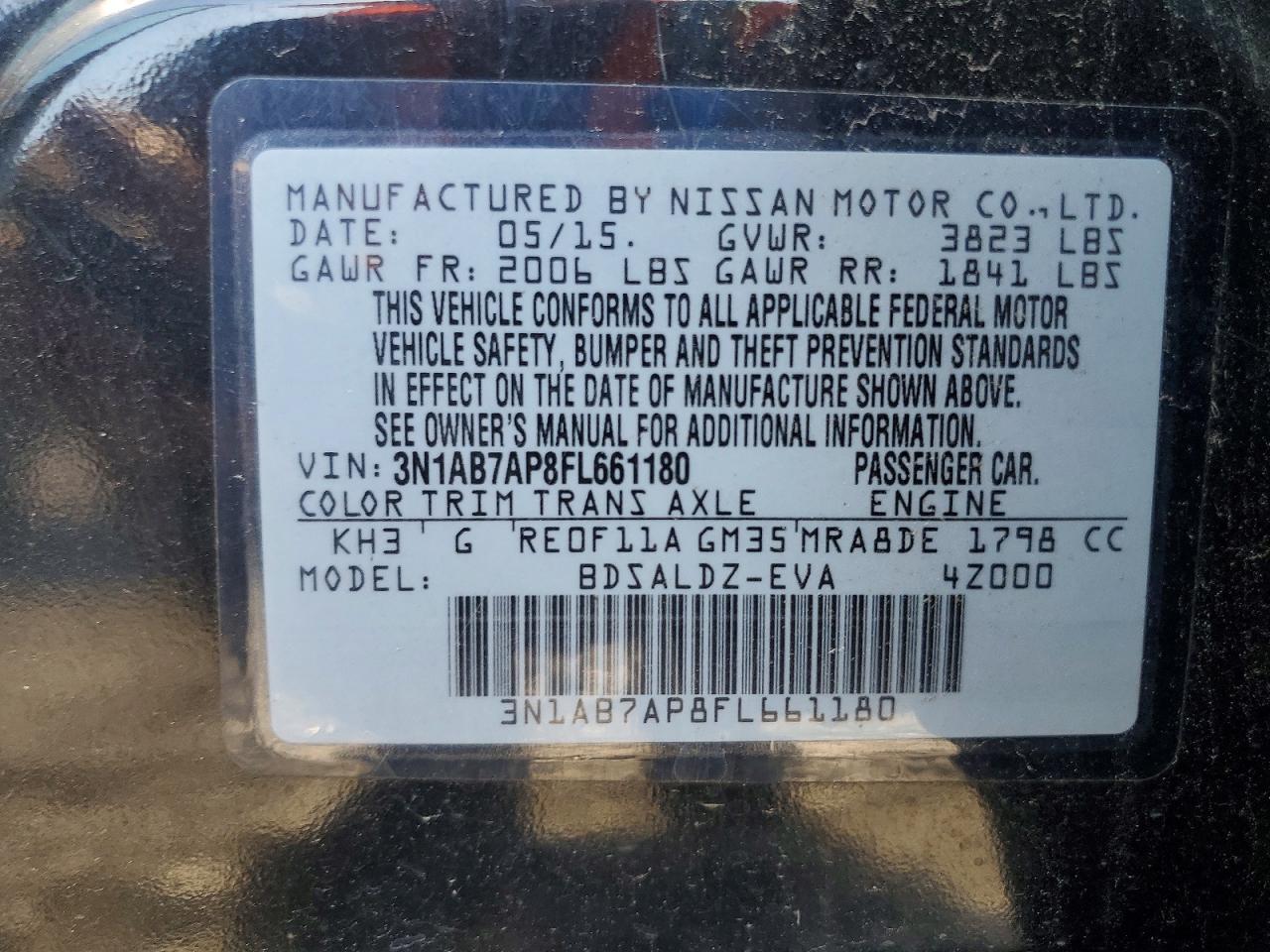 2015 Nissan Sentra Sv Black vin: 3N1AB7AP8FL661180