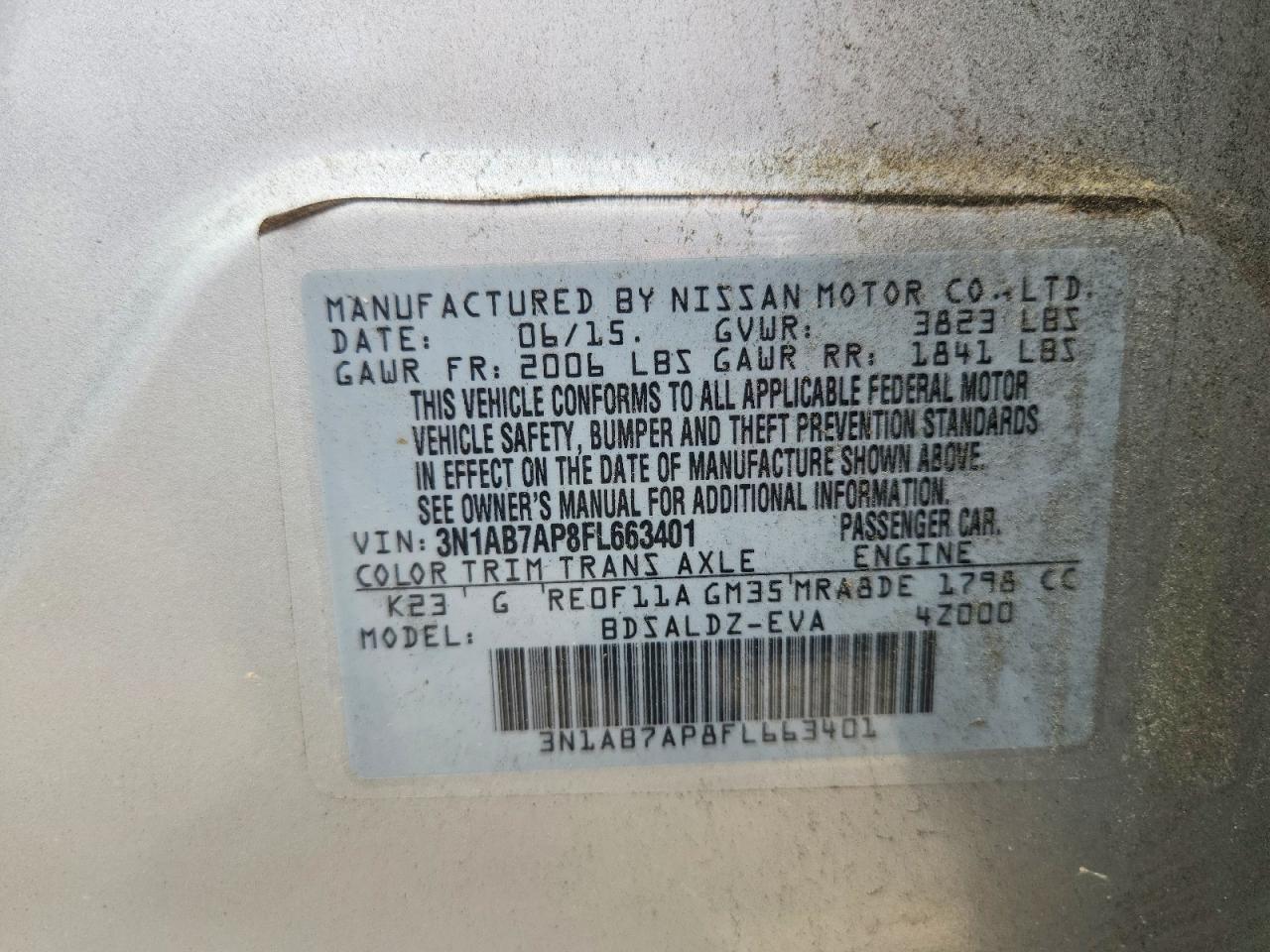 2015 Nissan Sentra Sv Silver vin: 3N1AB7AP8FL663401
