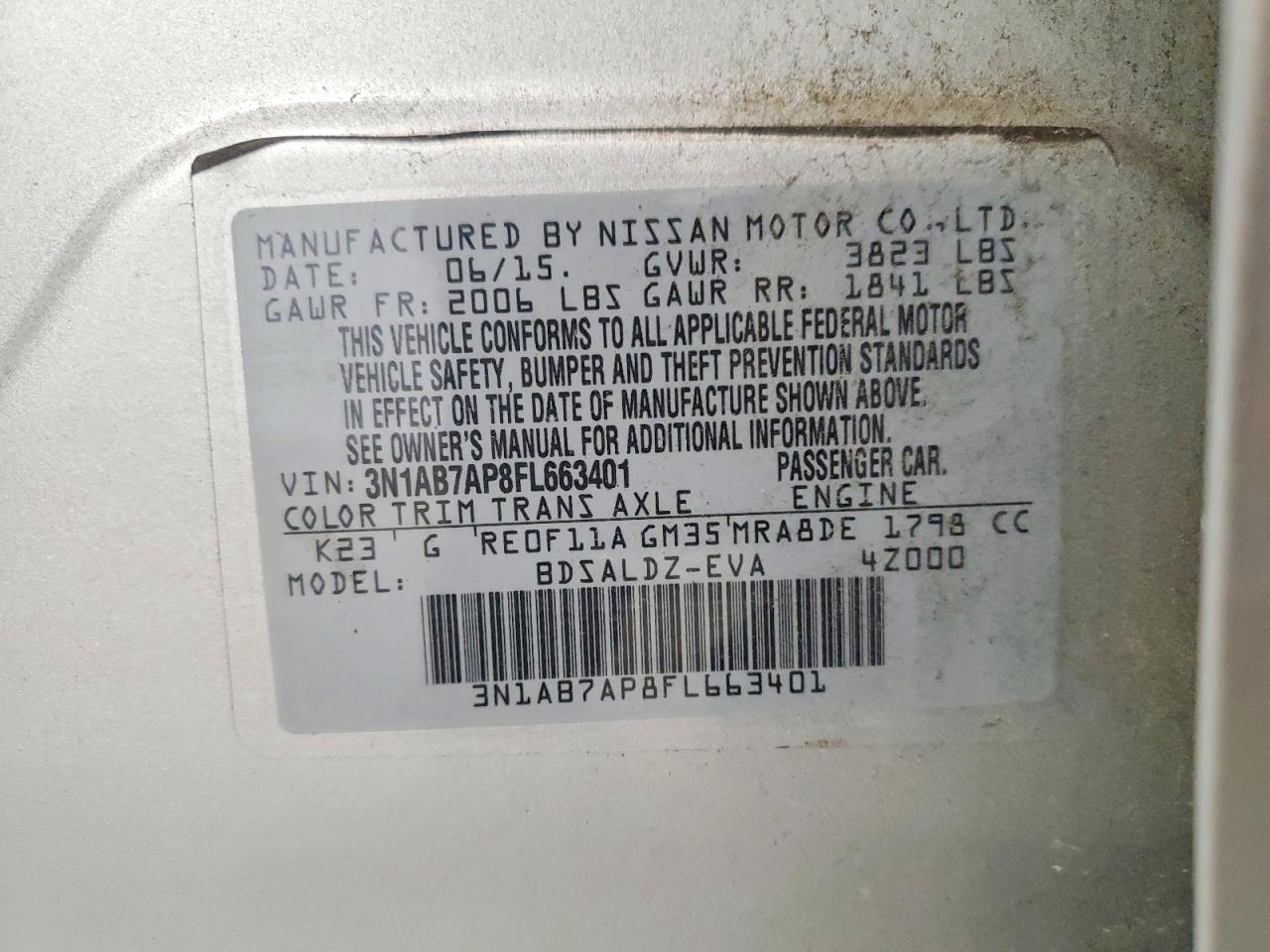2015 Nissan Sentra Sv Silver vin: 3N1AB7AP8FL663401