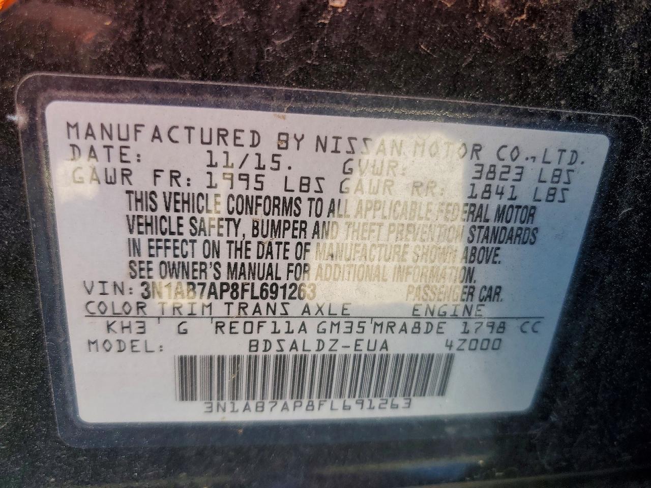 2015 Nissan Sentra Sv Black vin: 3N1AB7AP8FL691263