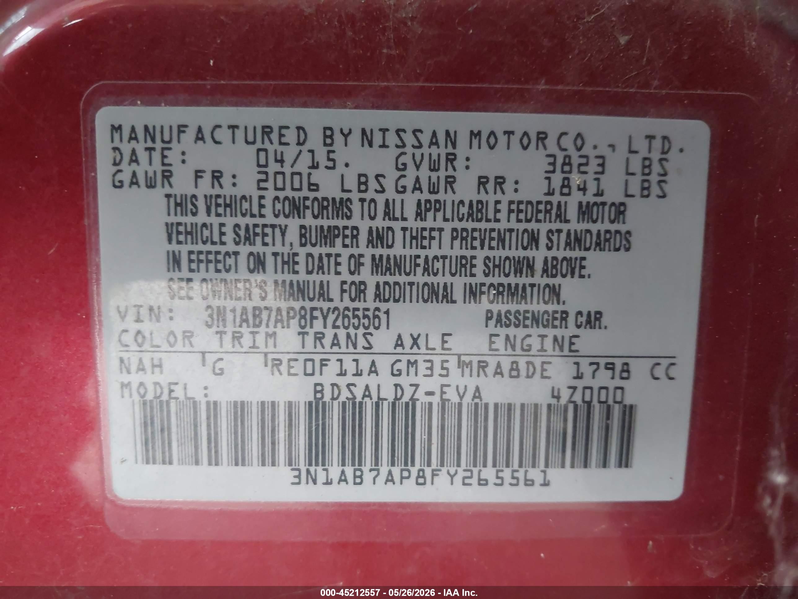 2015 Nissan Sentra Fe+ S/s/sl/sr/sv Красный vin: 3N1AB7AP8FY265561