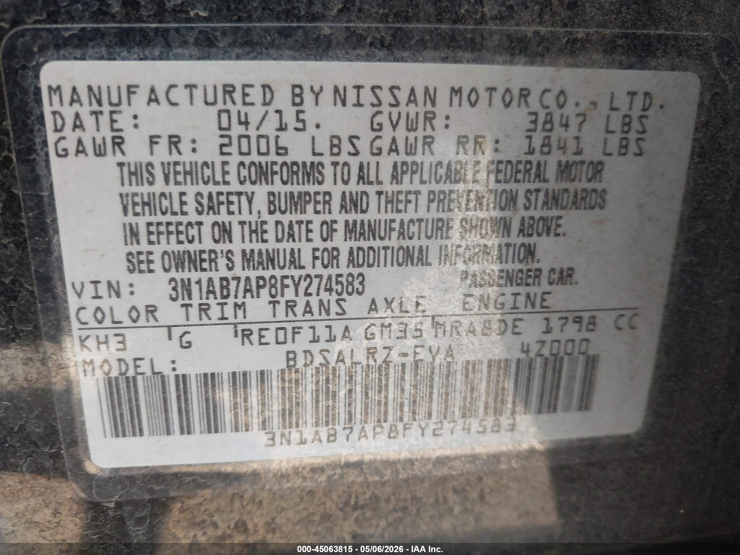 2015 Nissan Sentra Sr Черный vin: 3N1AB7AP8FY274583