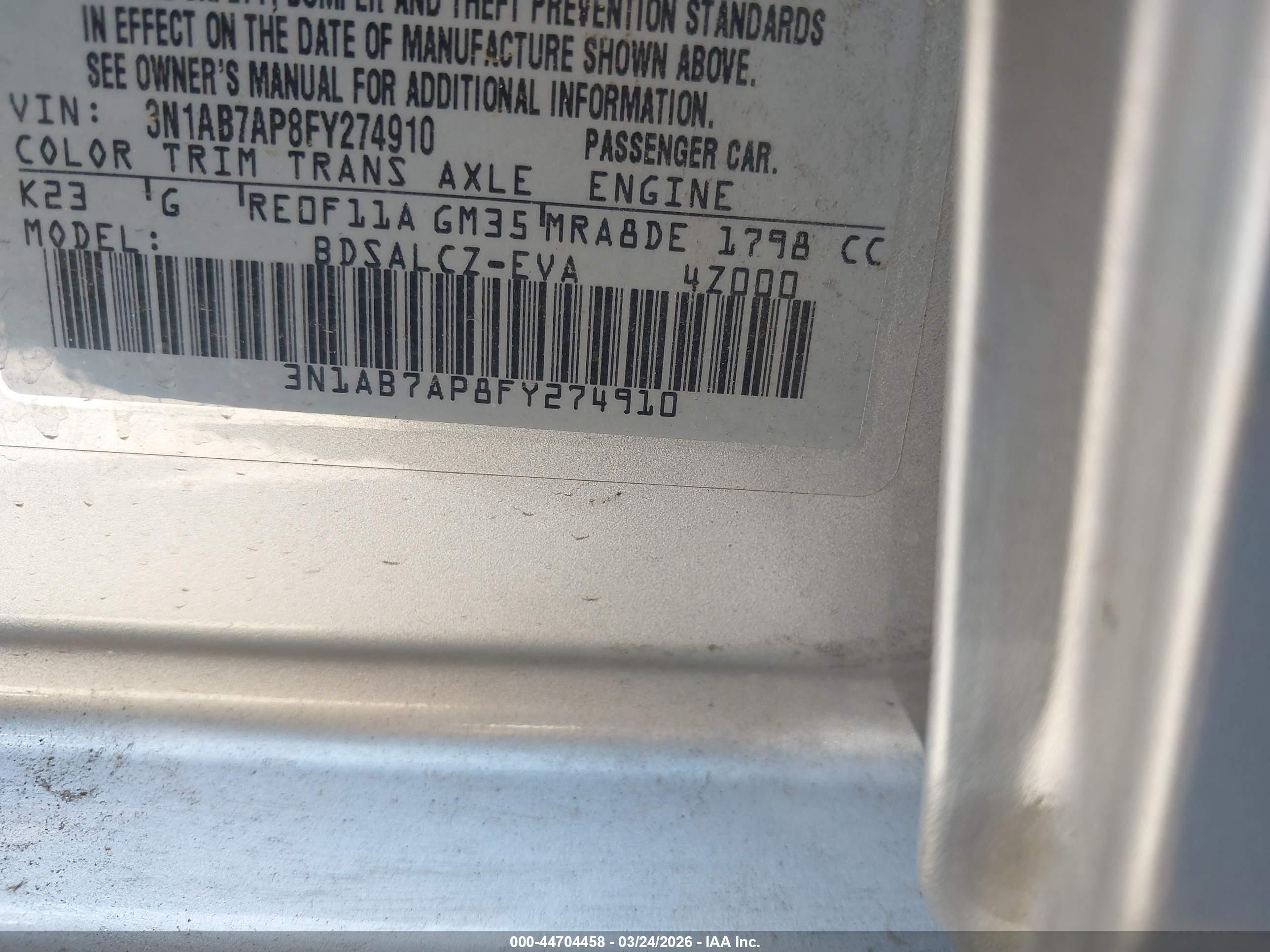 2015 Nissan Sentra S Silver vin: 3N1AB7AP8FY274910
