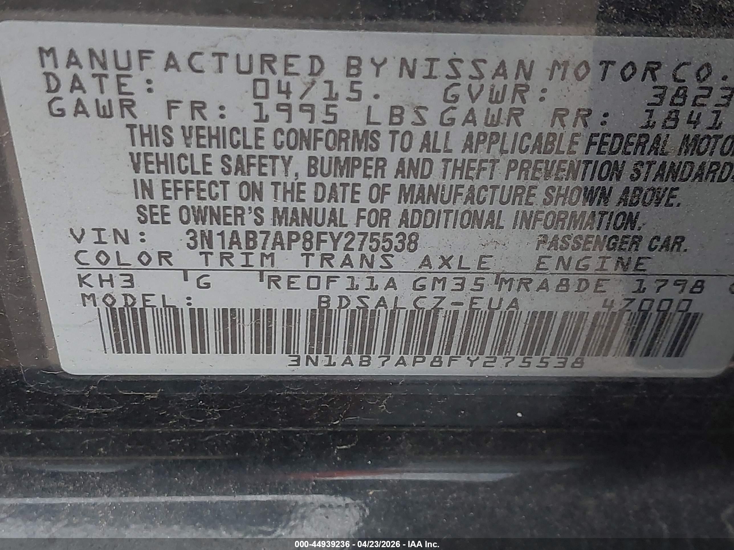 2015 Nissan Sentra S Black vin: 3N1AB7AP8FY275538