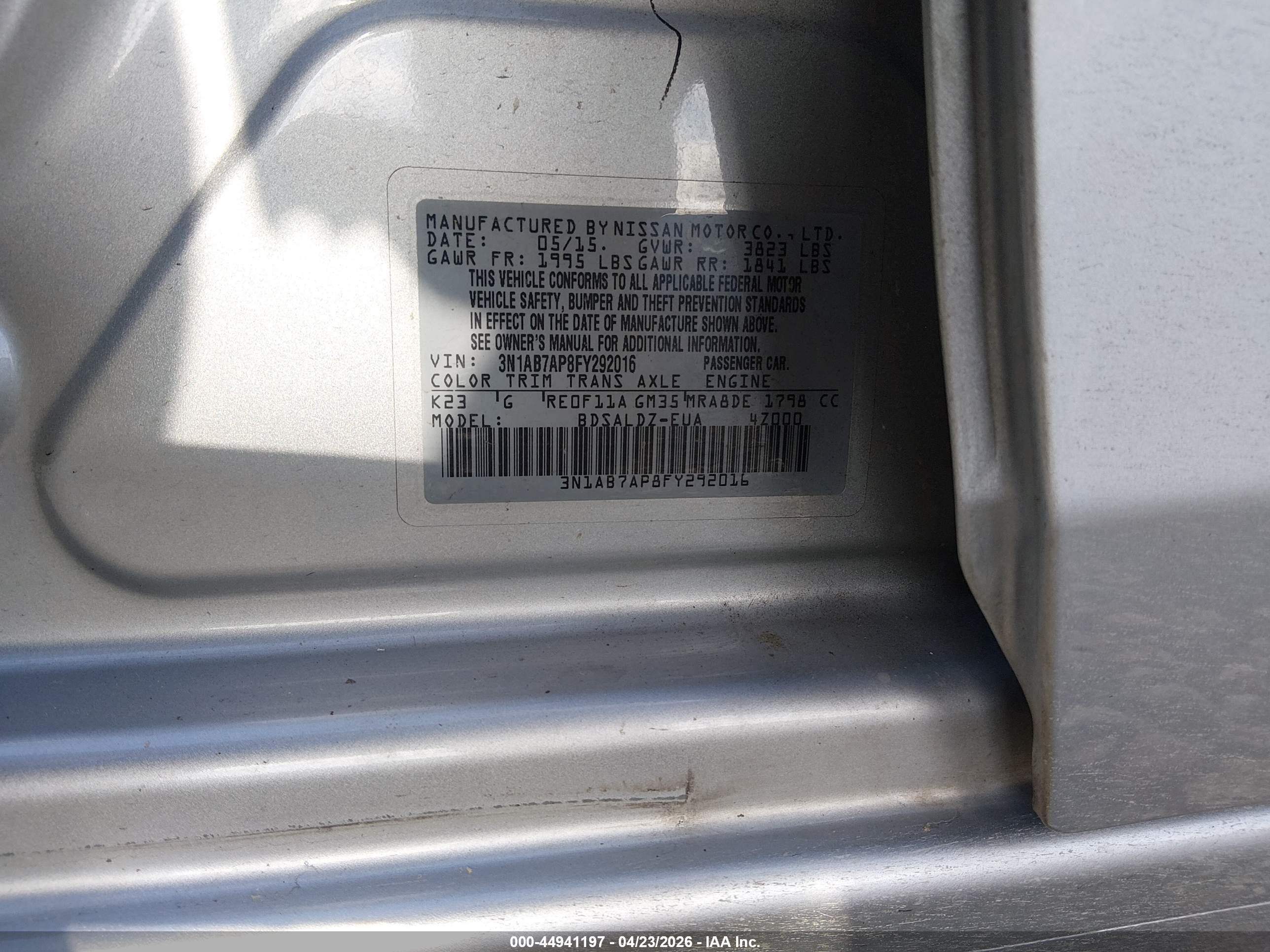 2015 Nissan Sentra Sv Silver vin: 3N1AB7AP8FY292016
