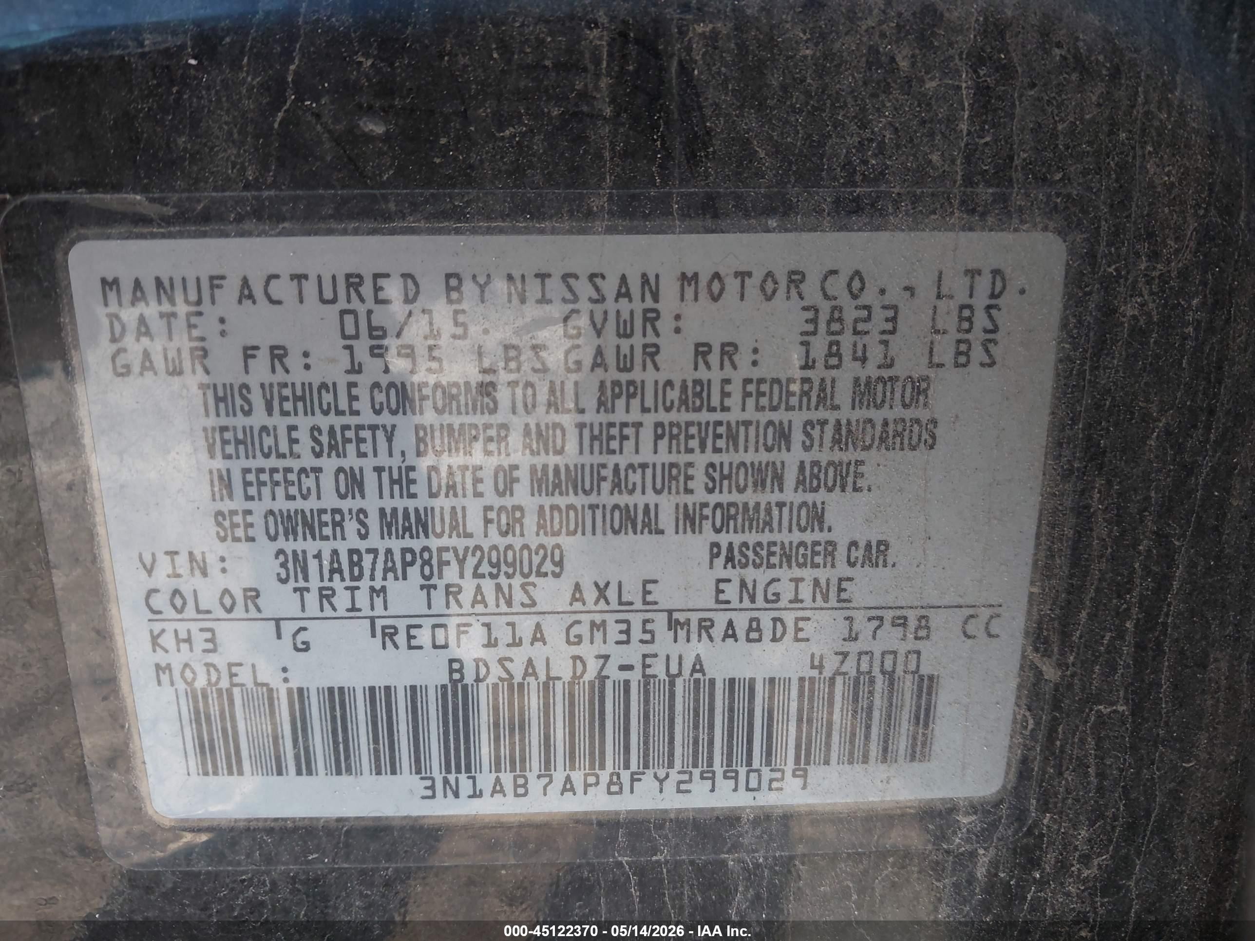 2015 Nissan Sentra Sv Black vin: 3N1AB7AP8FY299029