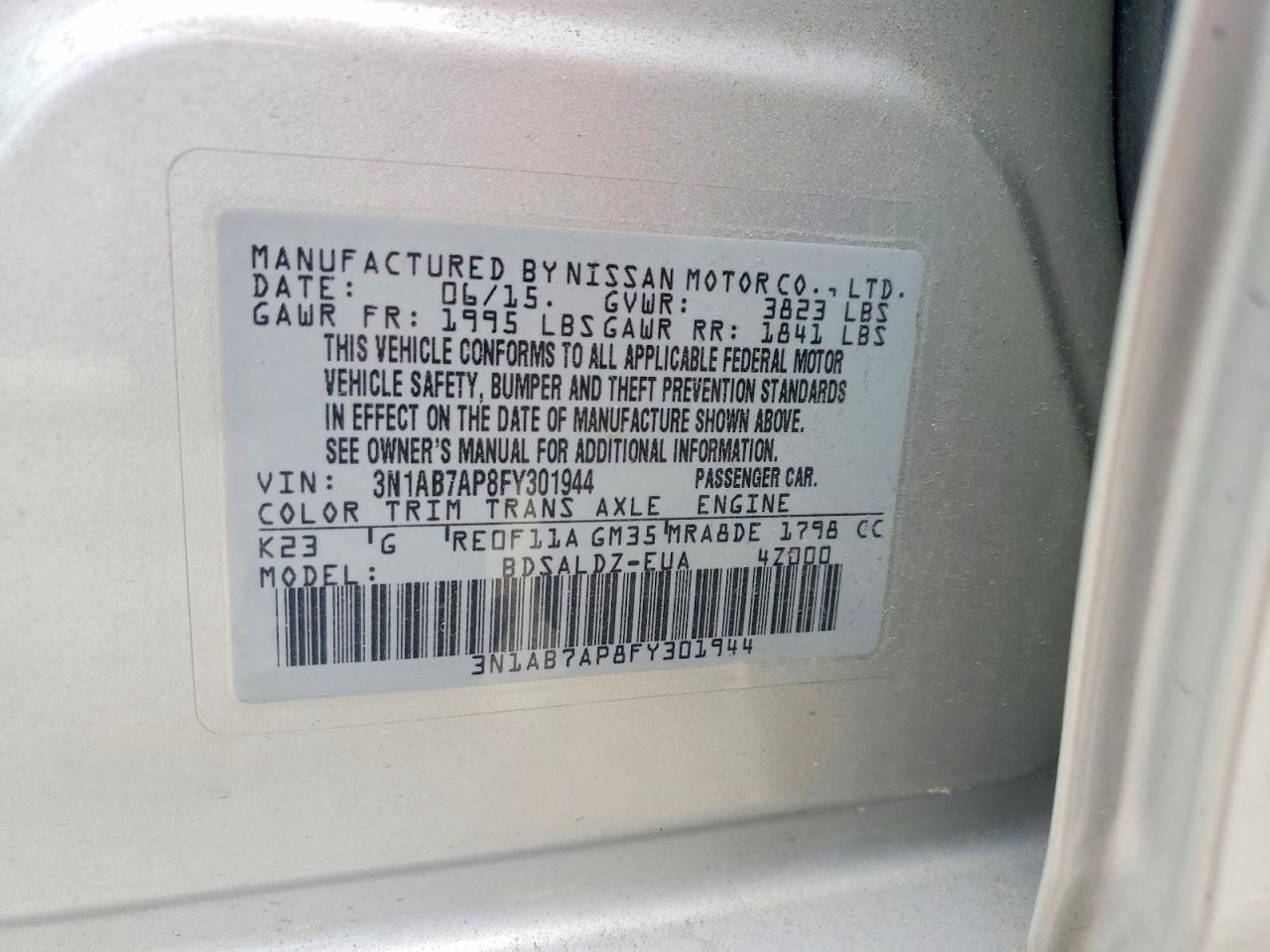 2015 Nissan Sentra S Silver vin: 3N1AB7AP8FY301944