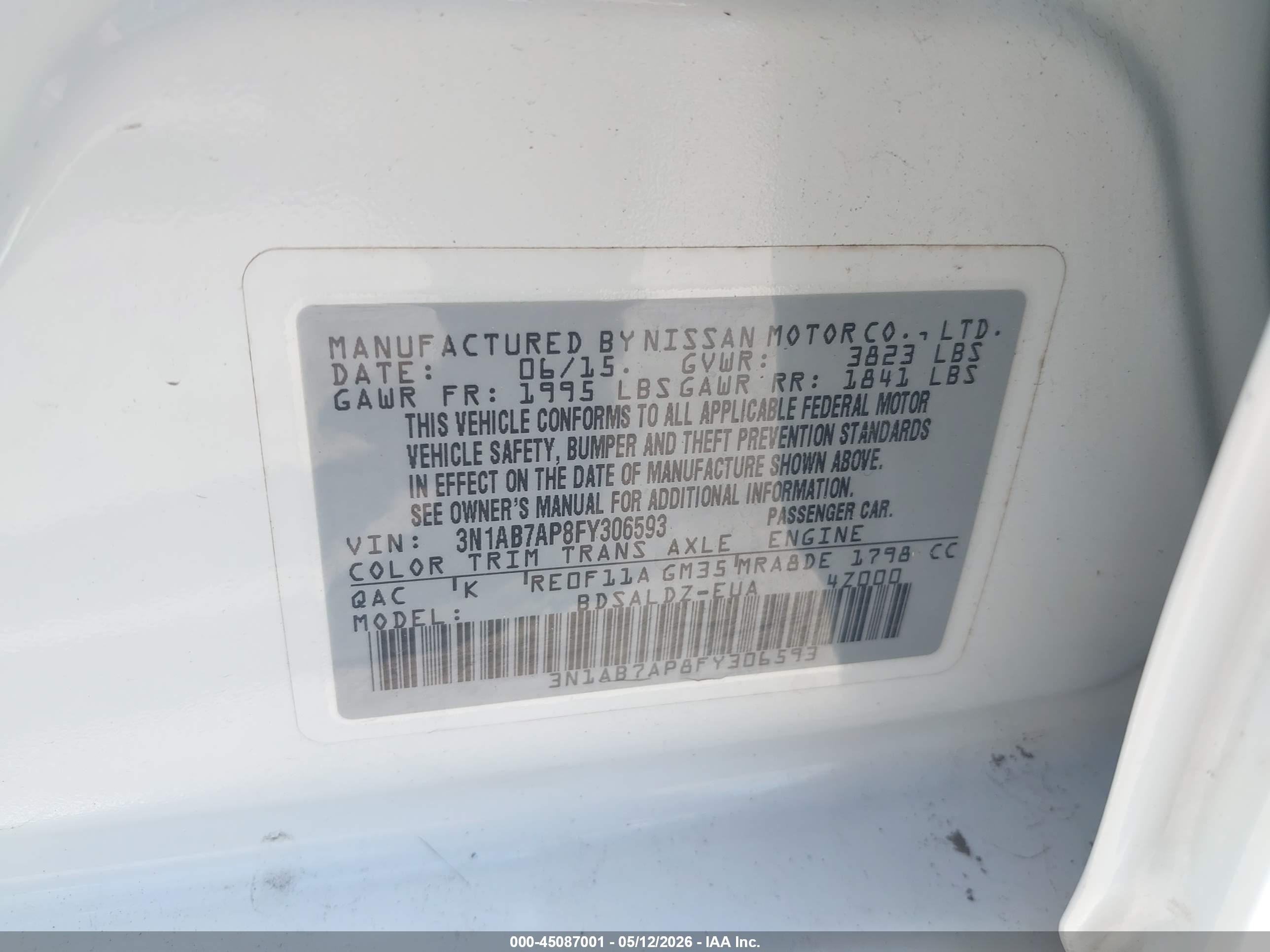 2015 Nissan Sentra Sv White vin: 3N1AB7AP8FY306593
