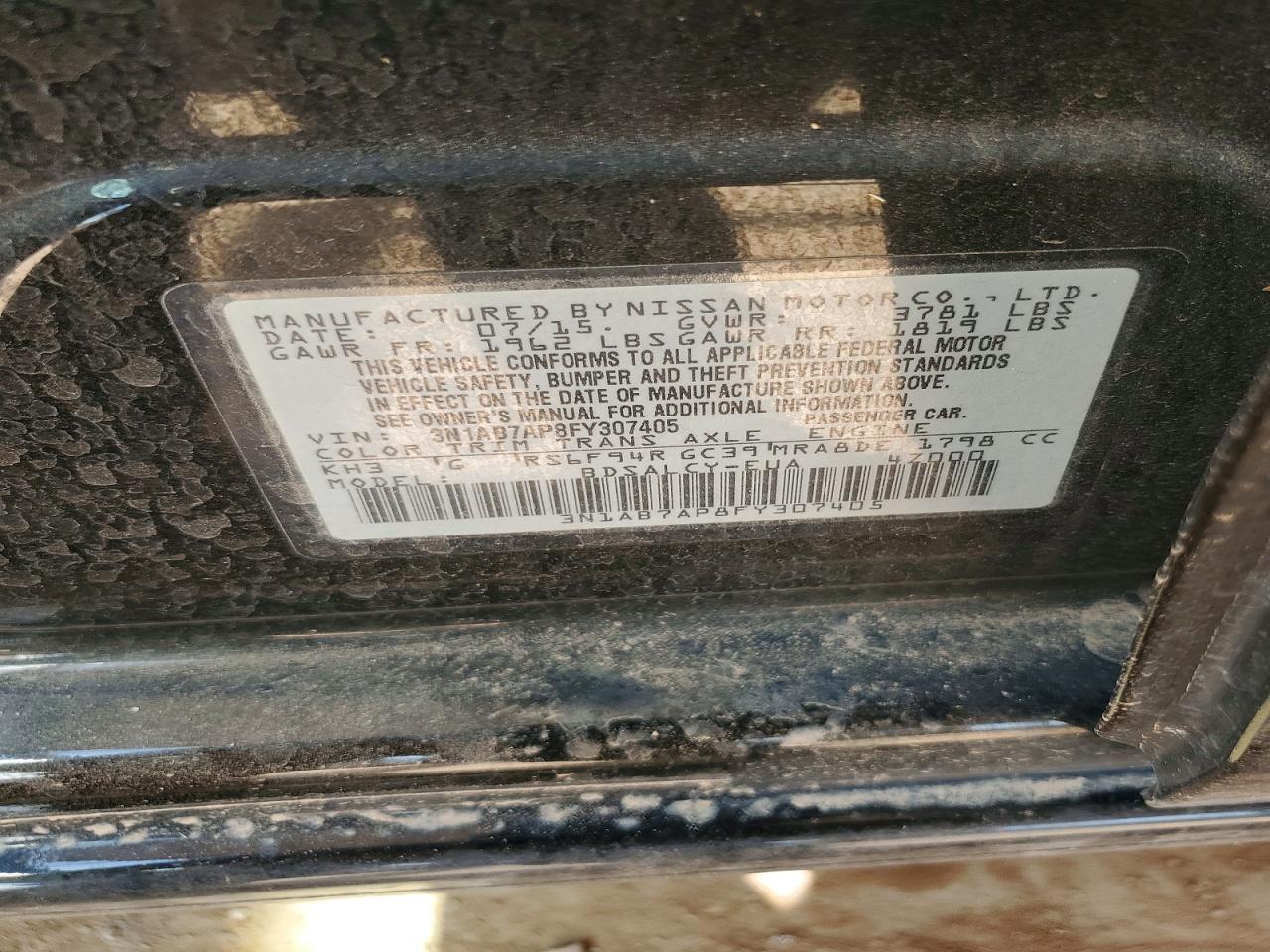 2015 Nissan Sentra S Black vin: 3N1AB7AP8FY307405