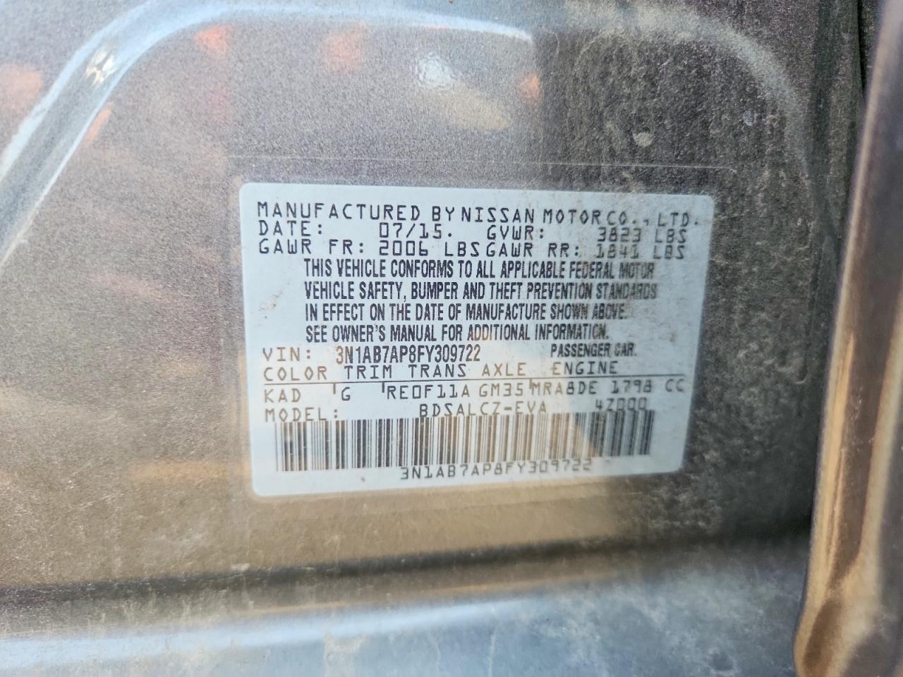2015 Nissan Sentra S Gray vin: 3N1AB7AP8FY309722