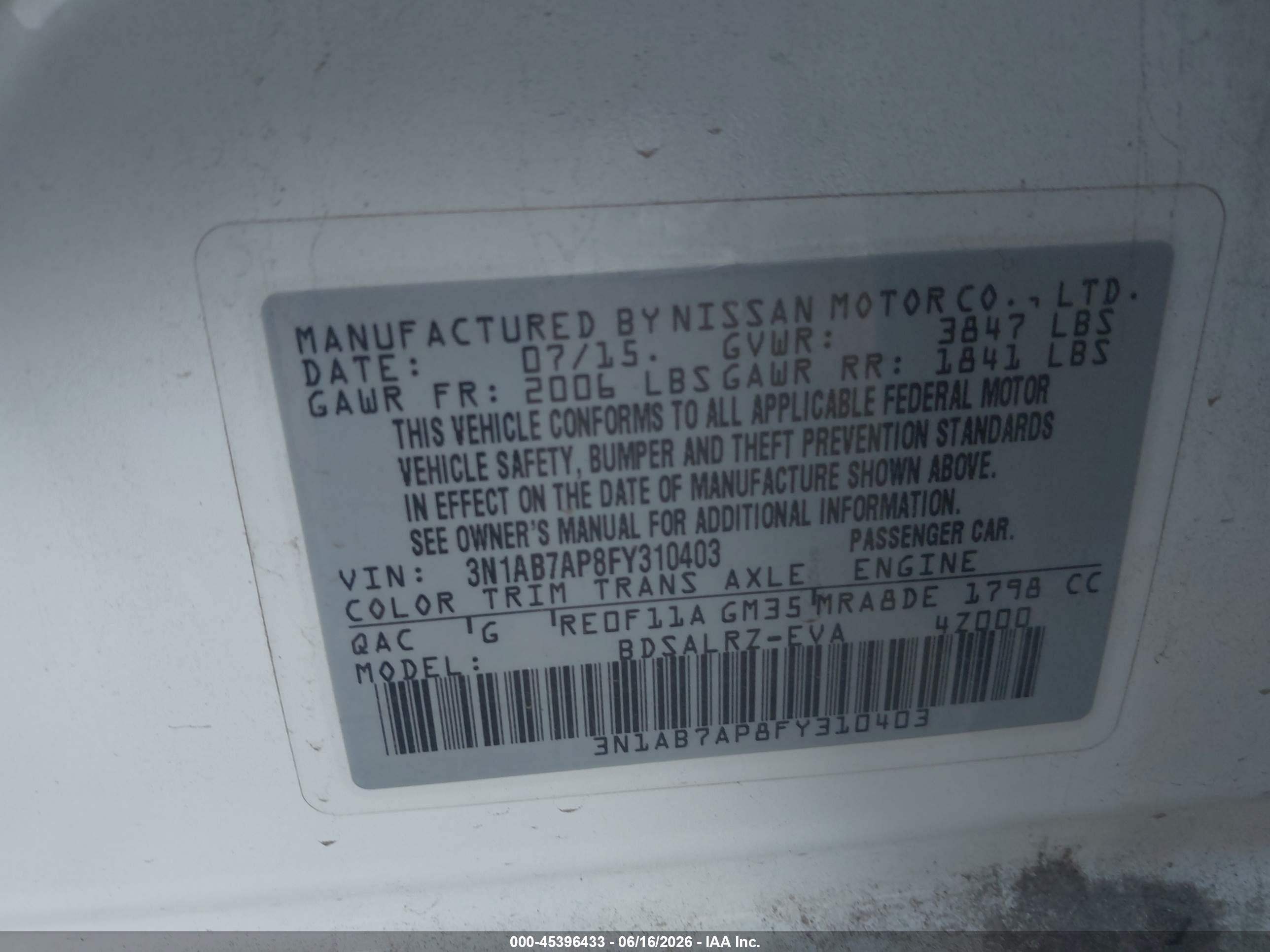 2015 Nissan Sentra Sr White vin: 3N1AB7AP8FY310403