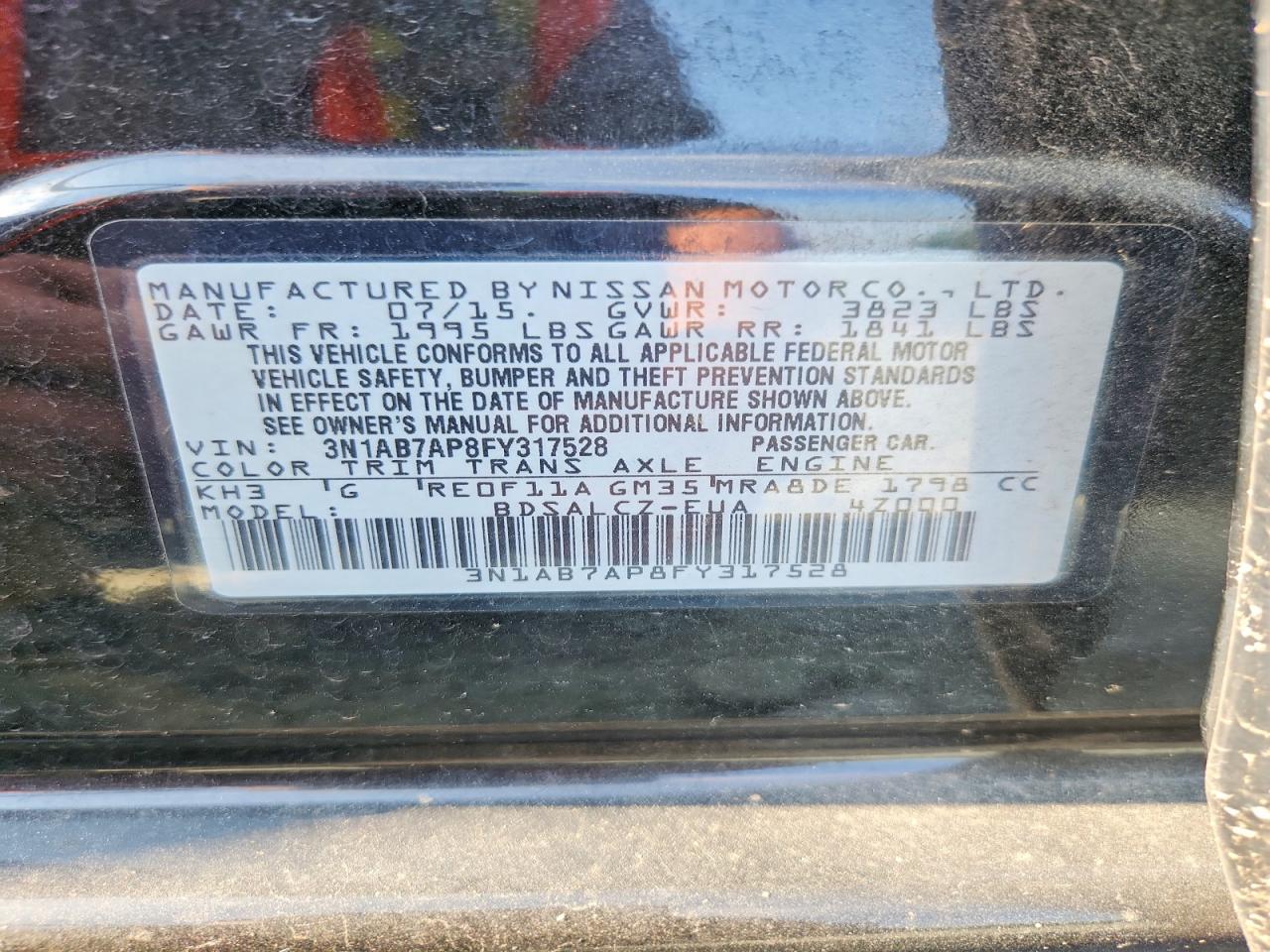 2015 Nissan Sentra S Black vin: 3N1AB7AP8FY317528