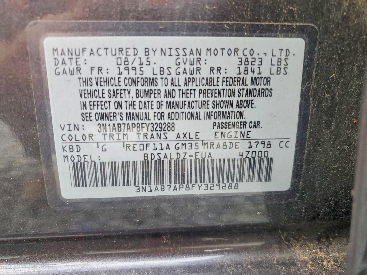 2015 Nissan Sentra Sv Gray vin: 3N1AB7AP8FY329288