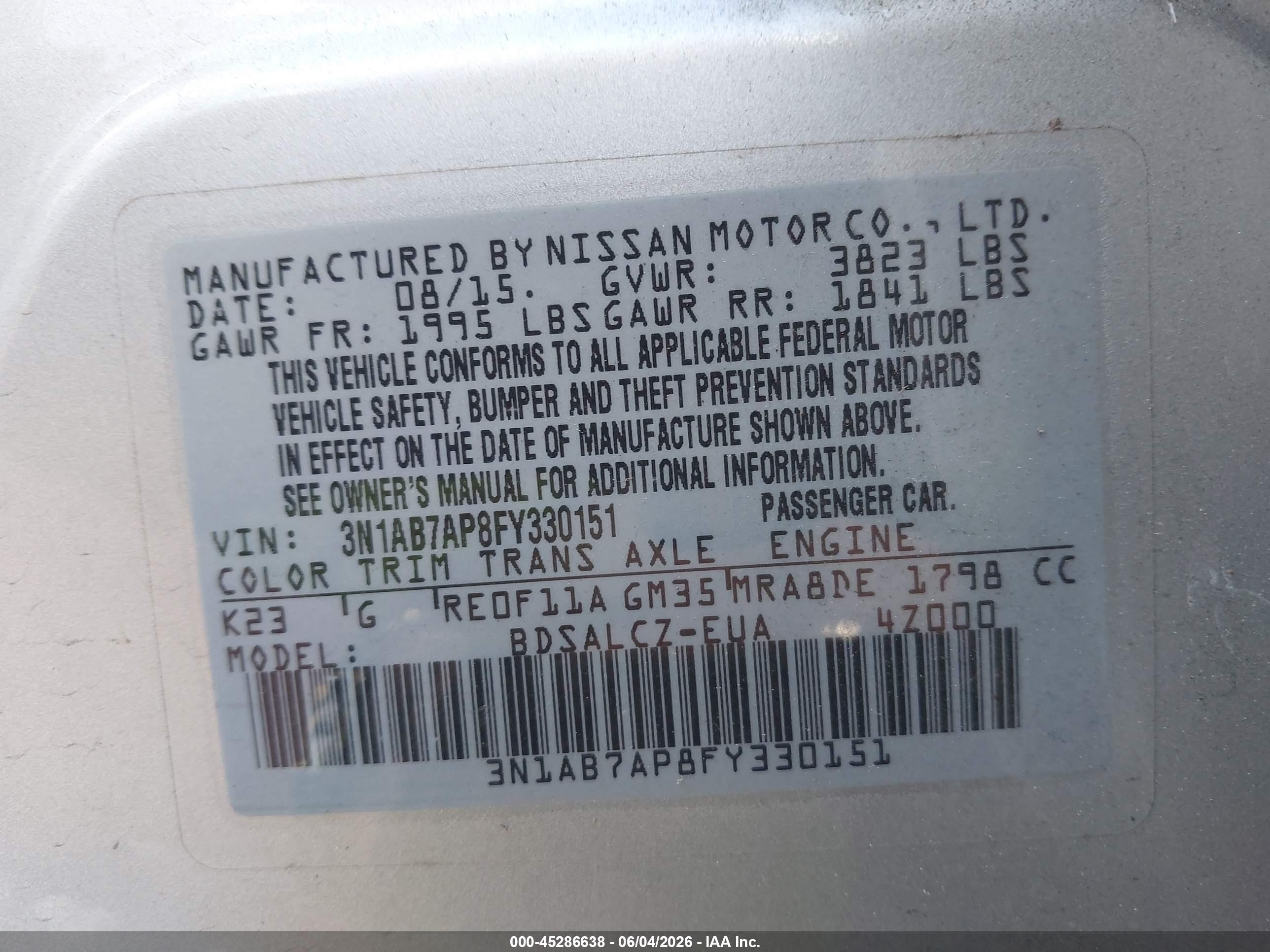 2015 Nissan Sentra S Silver vin: 3N1AB7AP8FY330151