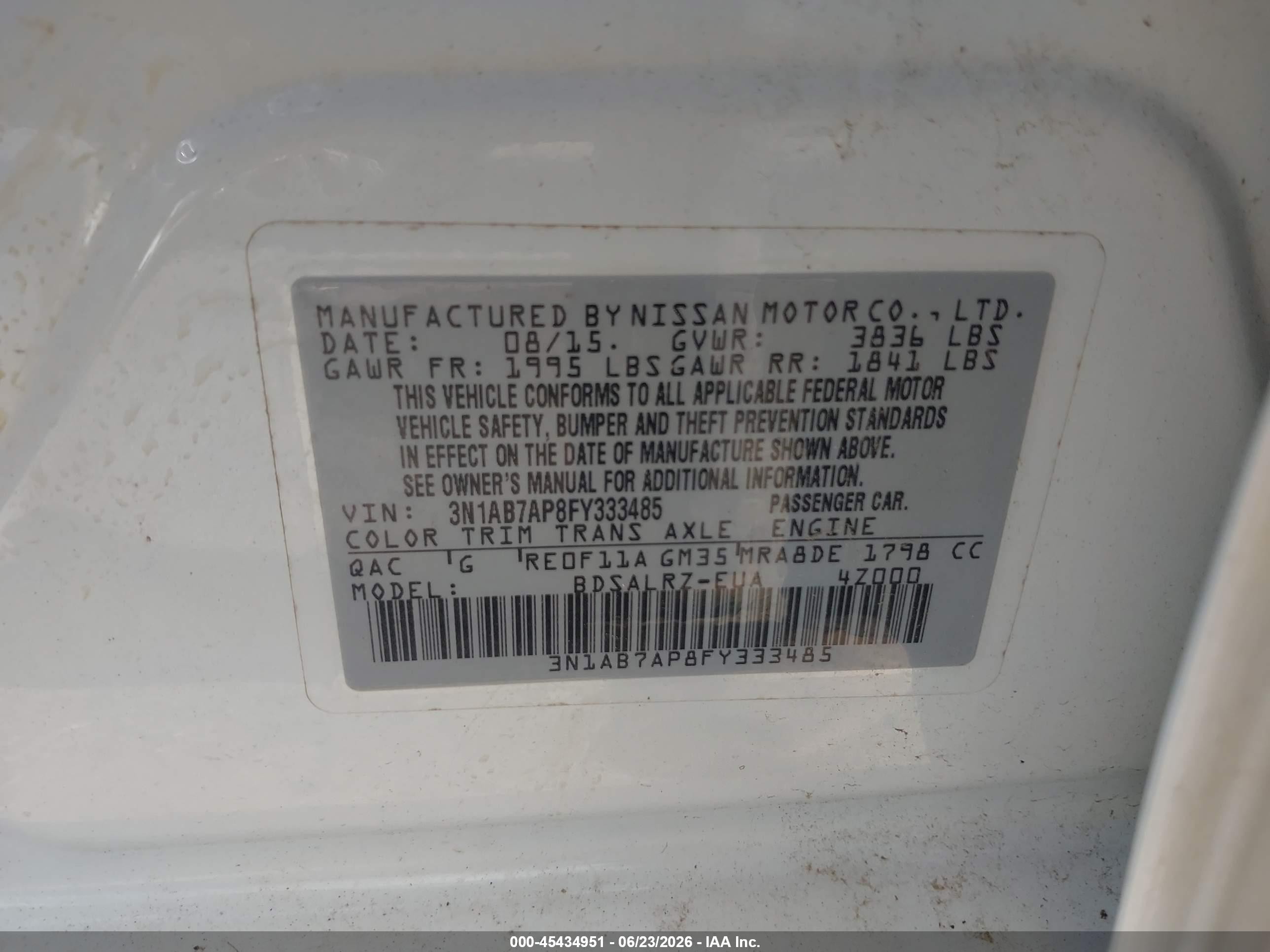 2015 Nissan Sentra Sr White vin: 3N1AB7AP8FY333485