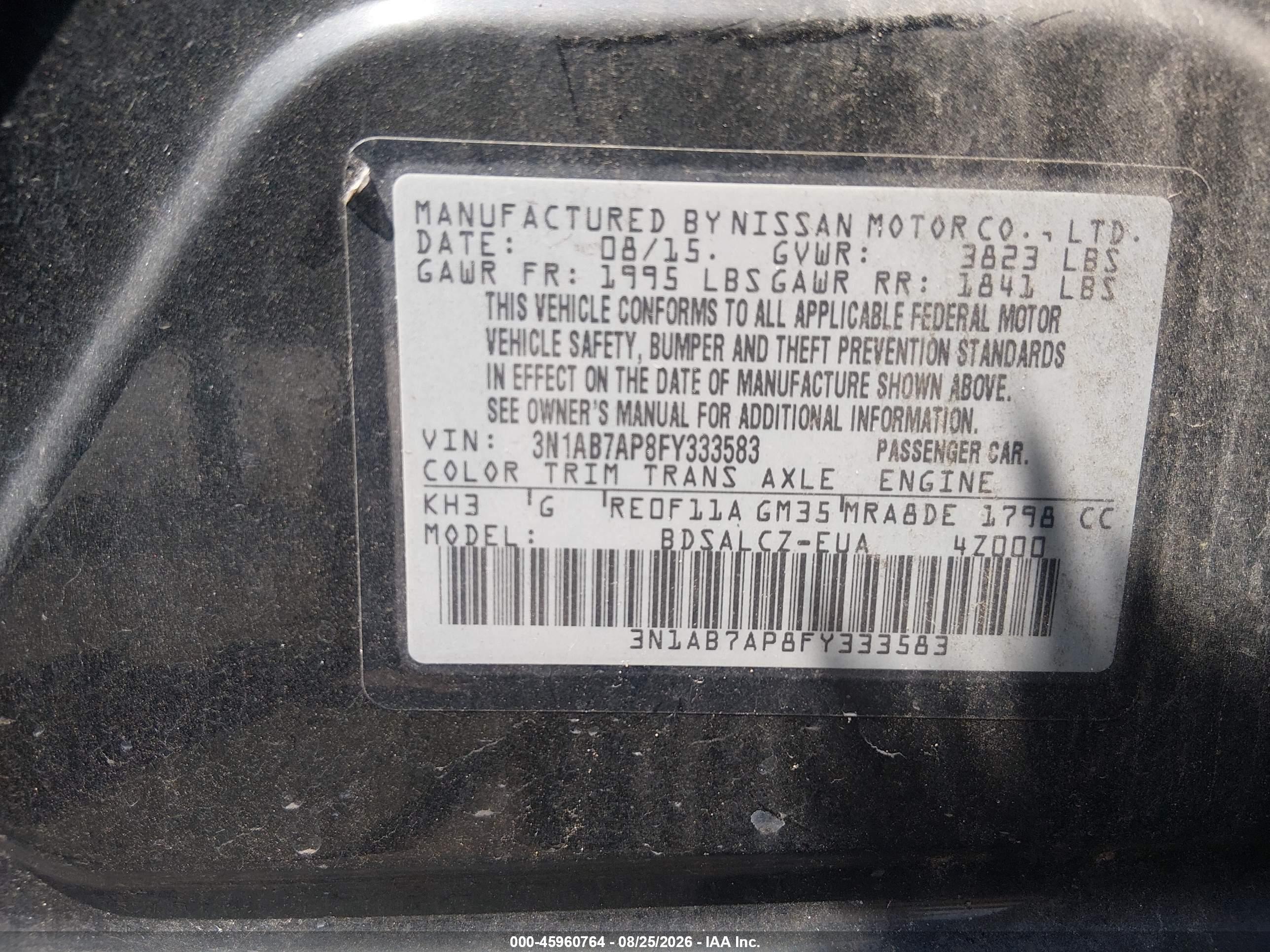 2015 Nissan Sentra S Black vin: 3N1AB7AP8FY333583