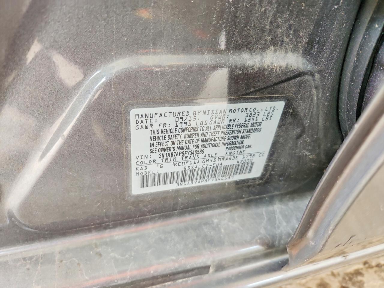 2015 Nissan Sentra S Charcoal vin: 3N1AB7AP8FY346589