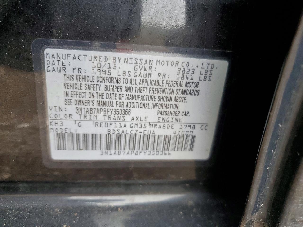 2015 Nissan Sentra S Black vin: 3N1AB7AP8FY350366