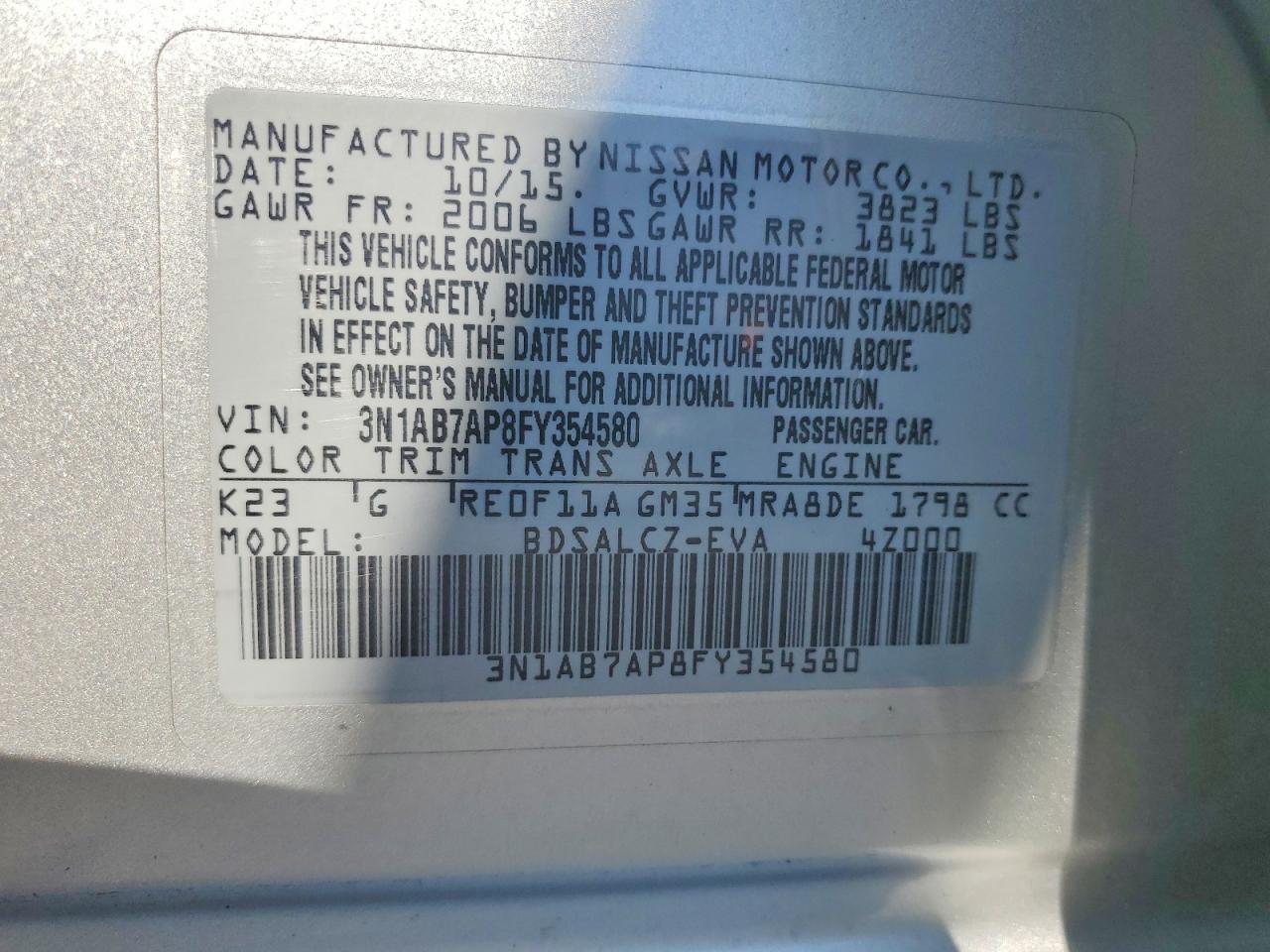 2015 Nissan Sentra S Silver vin: 3N1AB7AP8FY354580