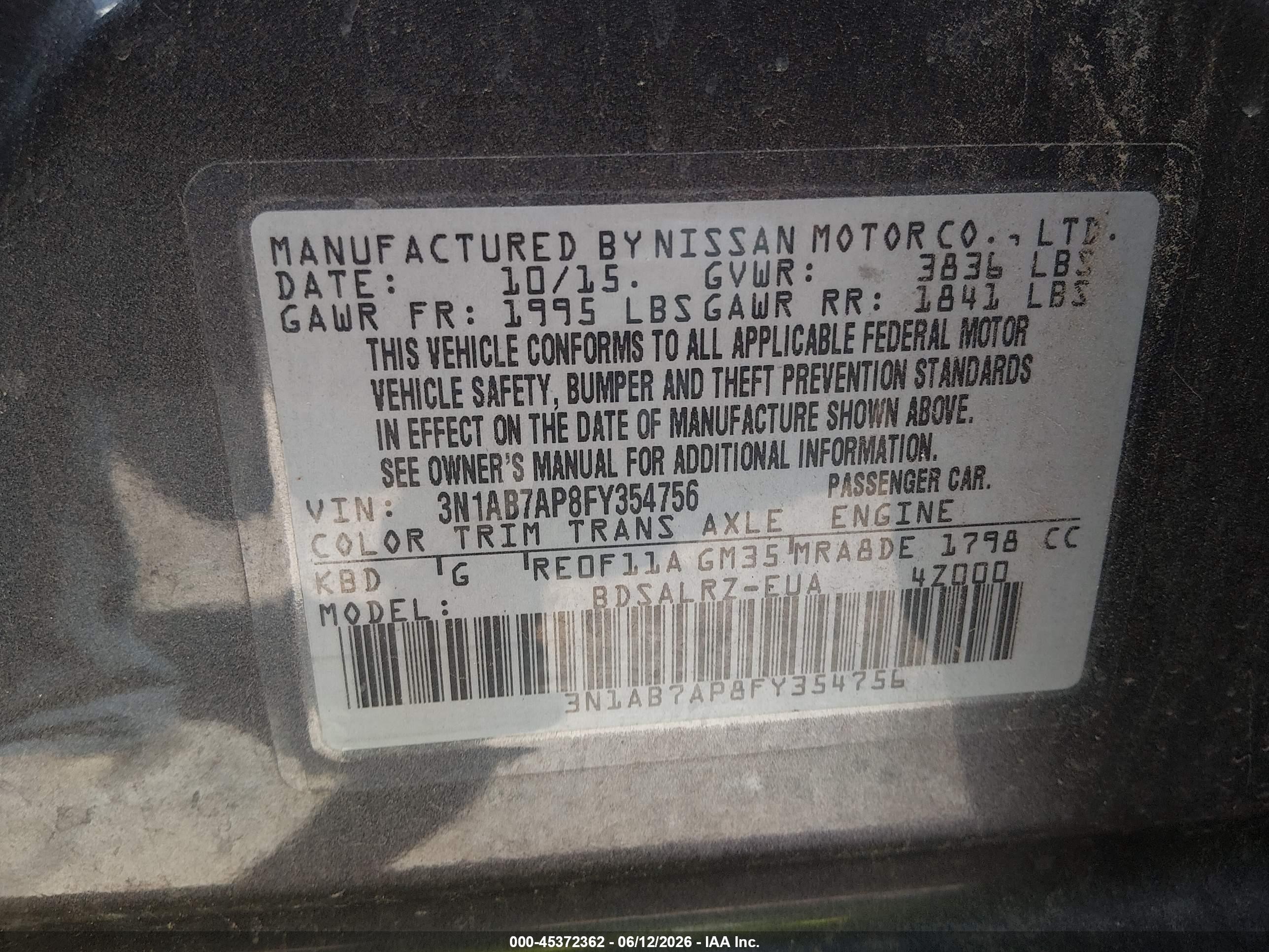 2015 Nissan Sentra Sr Gray vin: 3N1AB7AP8FY354756