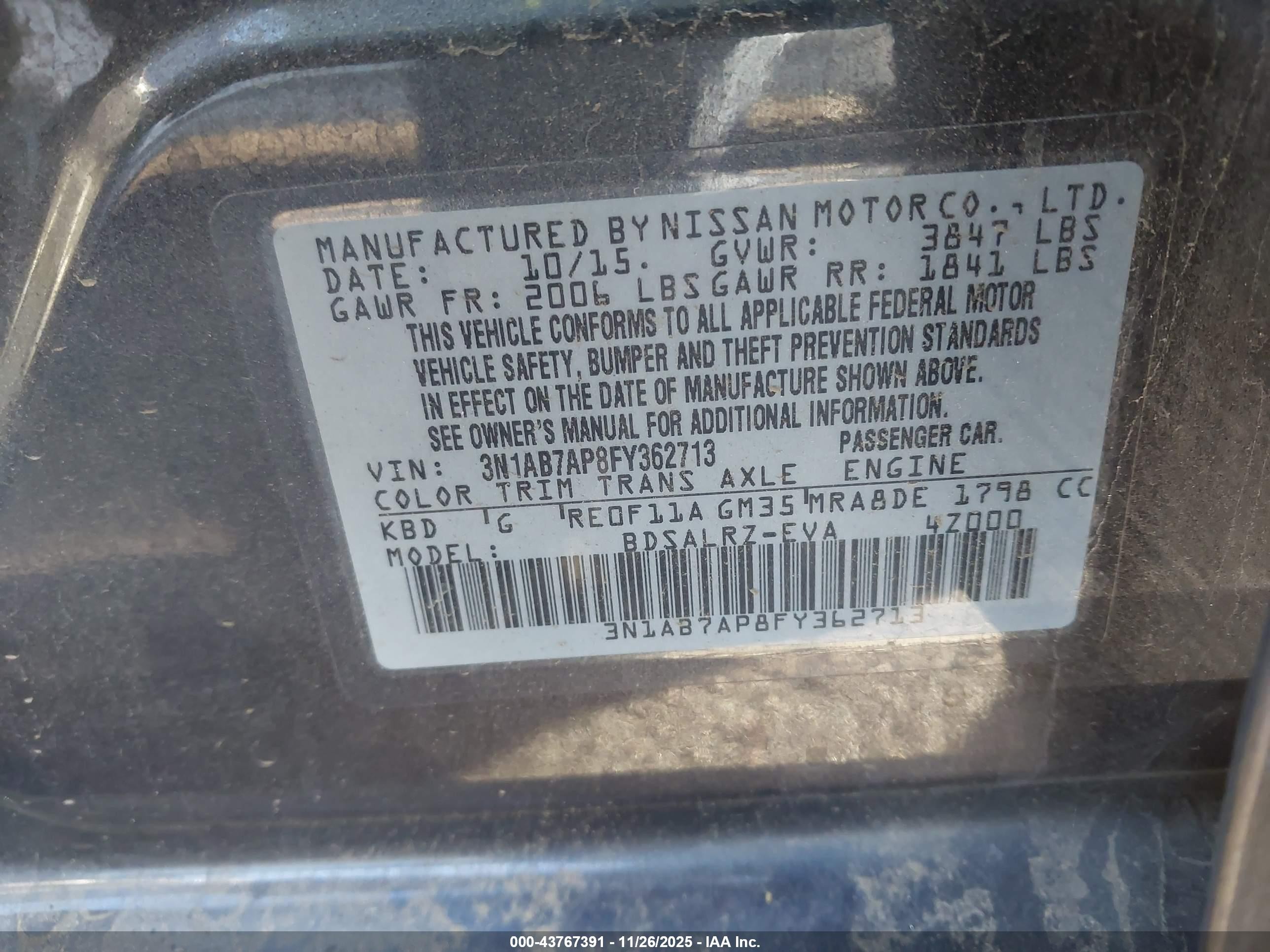 2015 Nissan Sentra Sr Gray vin: 3N1AB7AP8FY362713