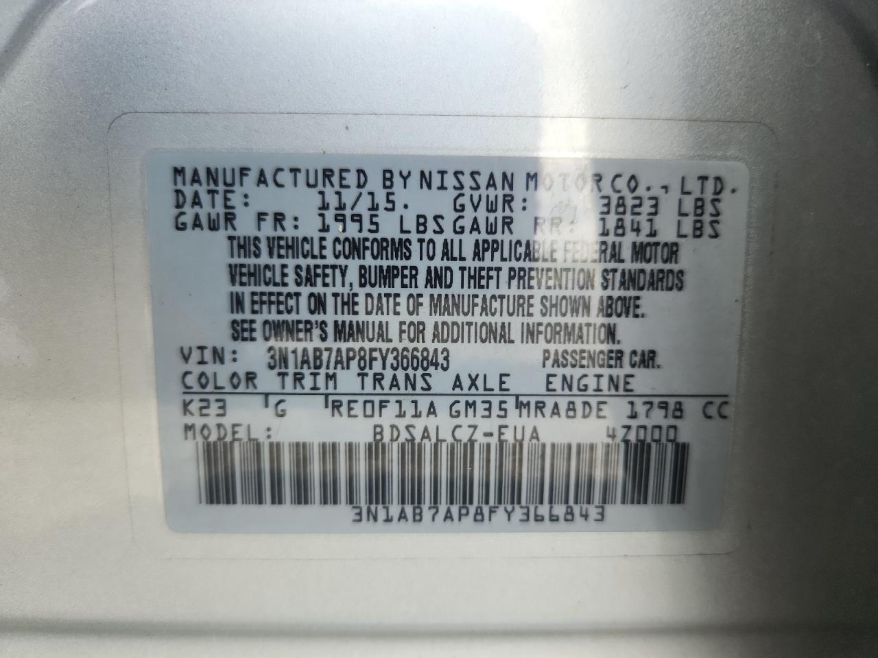2015 Nissan Sentra S Silver vin: 3N1AB7AP8FY366843