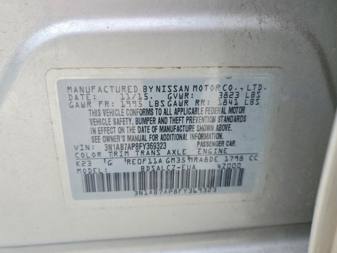 2015 Nissan Sentra S Silver vin: 3N1AB7AP8FY369323