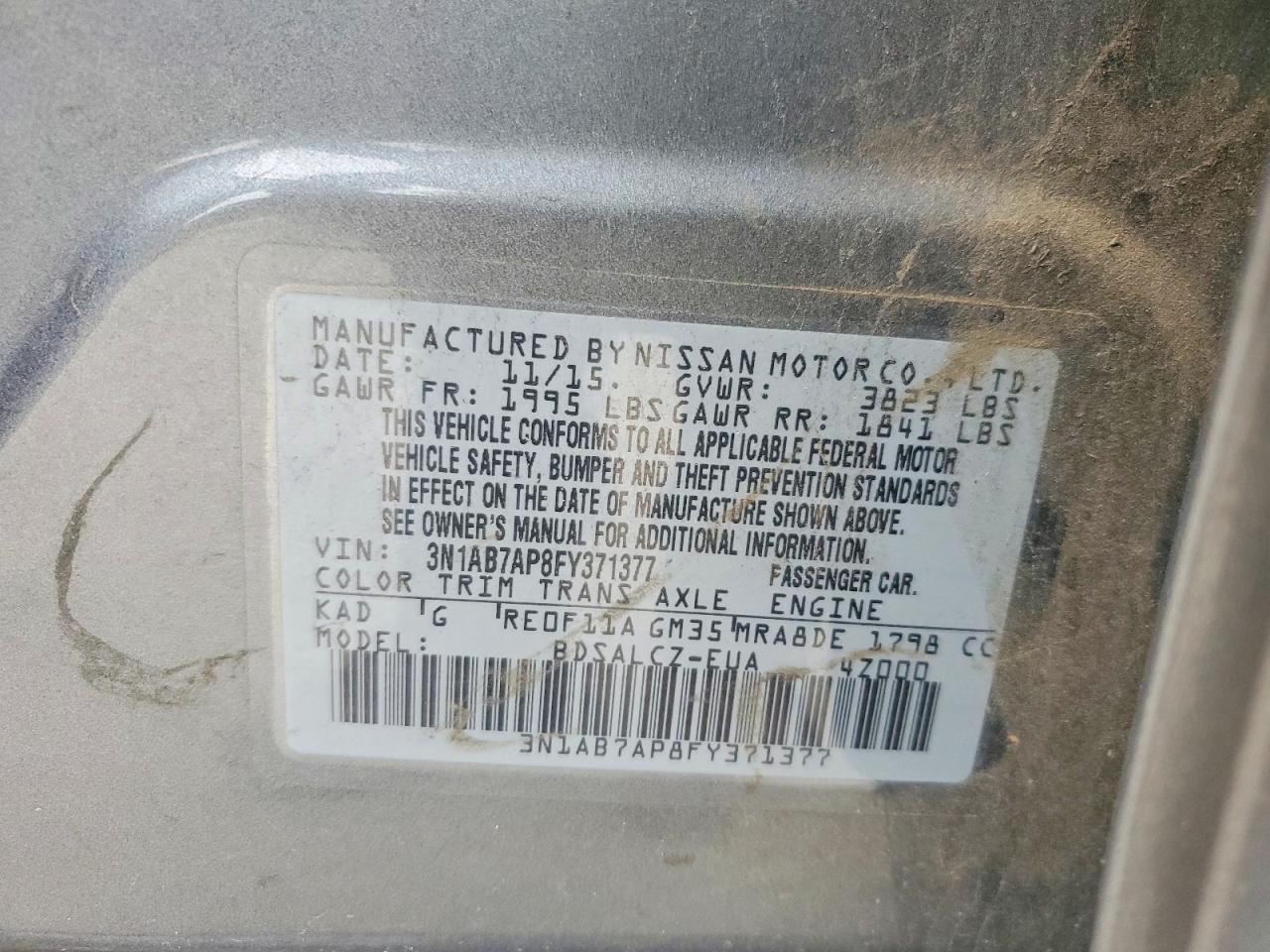 2015 Nissan Sentra S Silver vin: 3N1AB7AP8FY371377