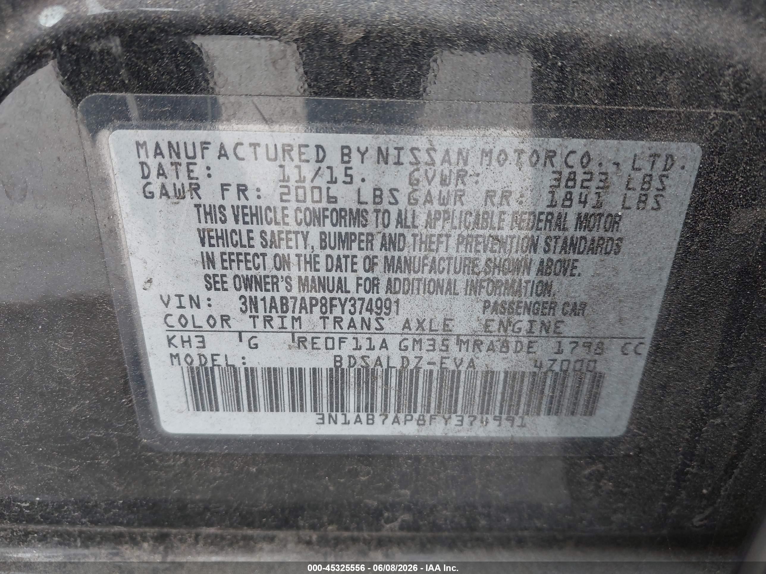 2015 Nissan Sentra Sv Black vin: 3N1AB7AP8FY374991