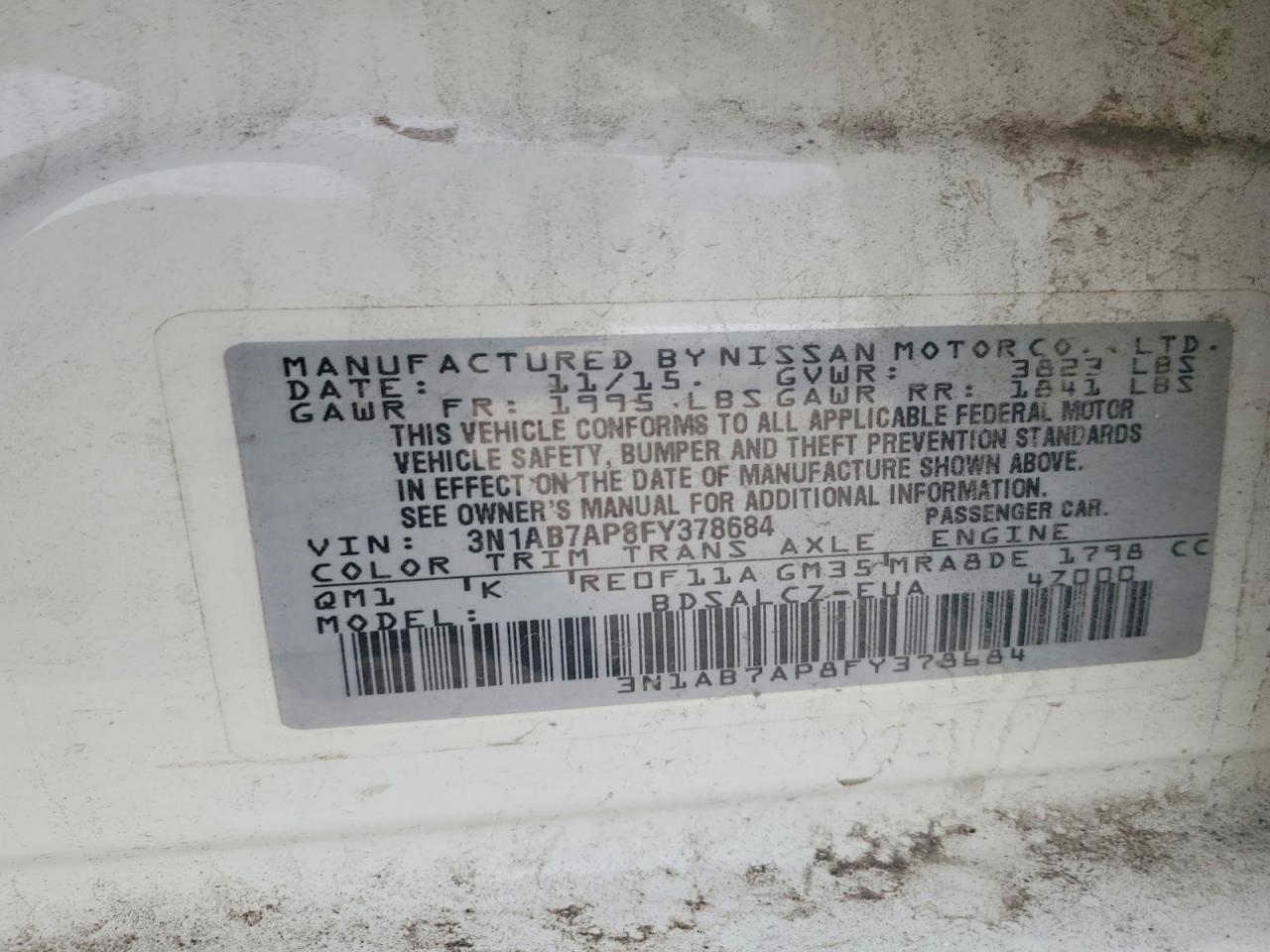 2015 Nissan Sentra S White vin: 3N1AB7AP8FY378684