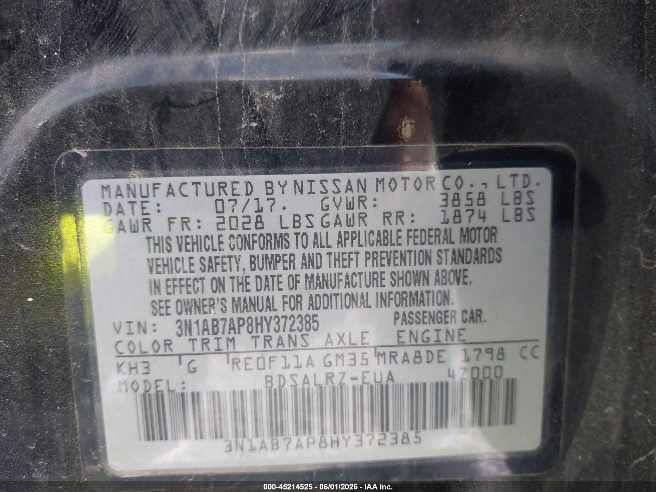 2017 Nissan Sentra Sr Black vin: 3N1AB7AP8HY372385