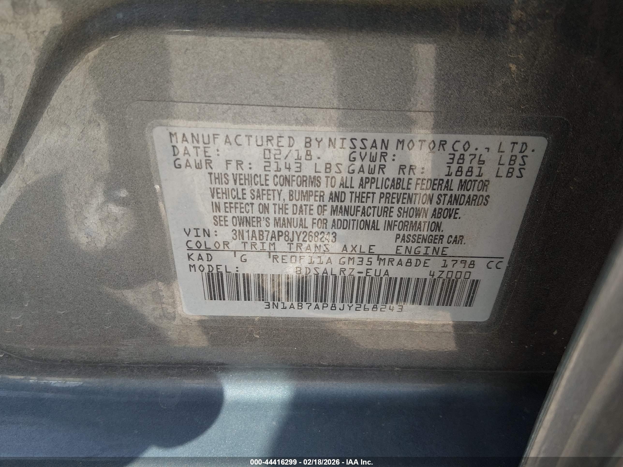 2018 Nissan Sentra Sr Серый vin: 3N1AB7AP8JY268243