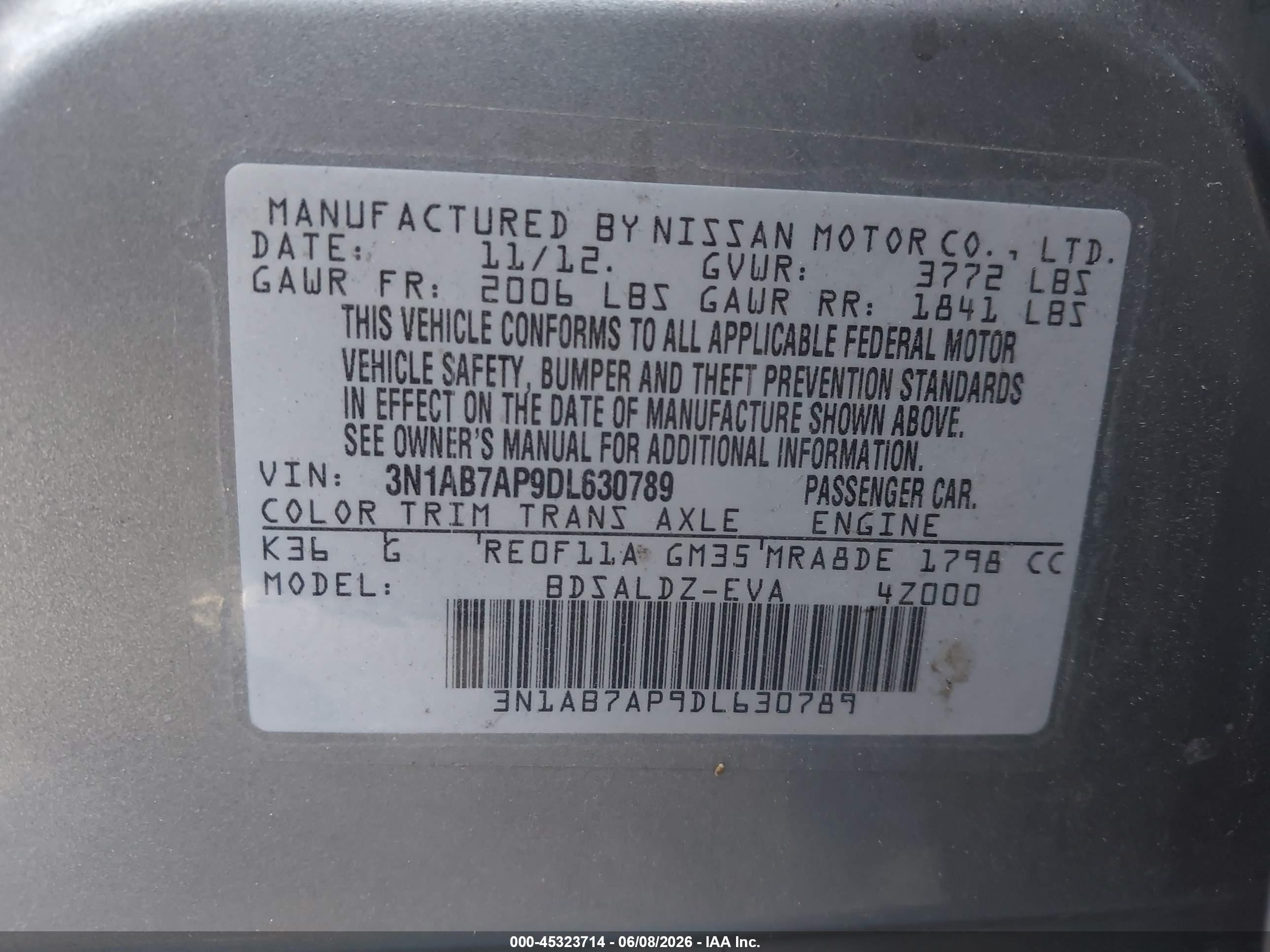 2013 Nissan Sentra Sv Gray vin: 3N1AB7AP9DL630789