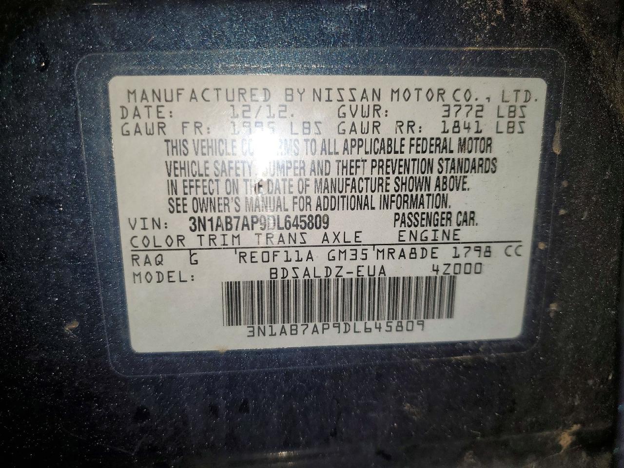 2013 Nissan Sentra S Blue vin: 3N1AB7AP9DL645809