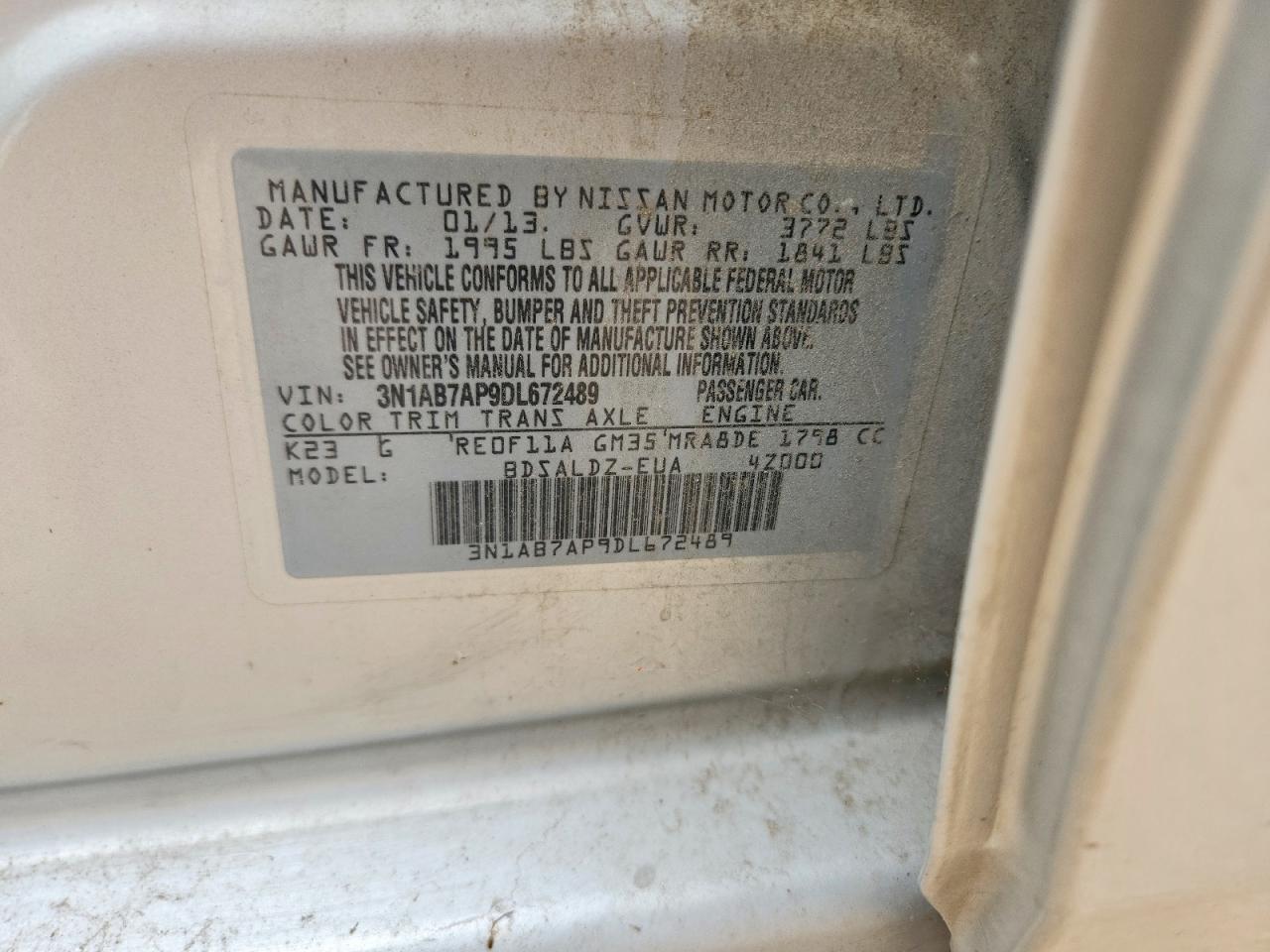 2013 Nissan Sentra S Серый vin: 3N1AB7AP9DL672489