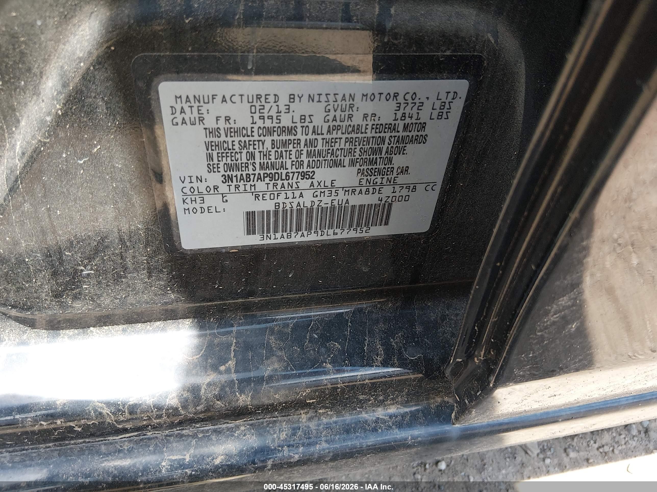 2013 Nissan Sentra Sv Black vin: 3N1AB7AP9DL677952