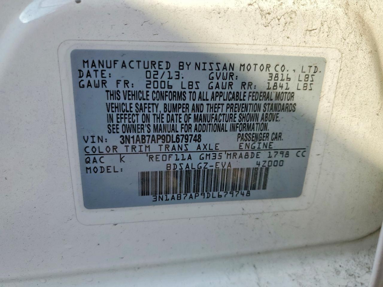 2013 Nissan Sentra S Белый vin: 3N1AB7AP9DL679748