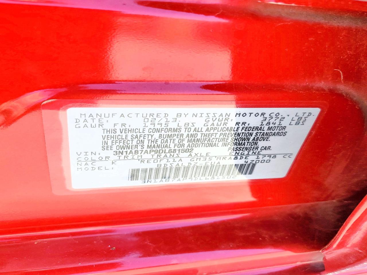 2013 Nissan Sentra S Red vin: 3N1AB7AP9DL681502