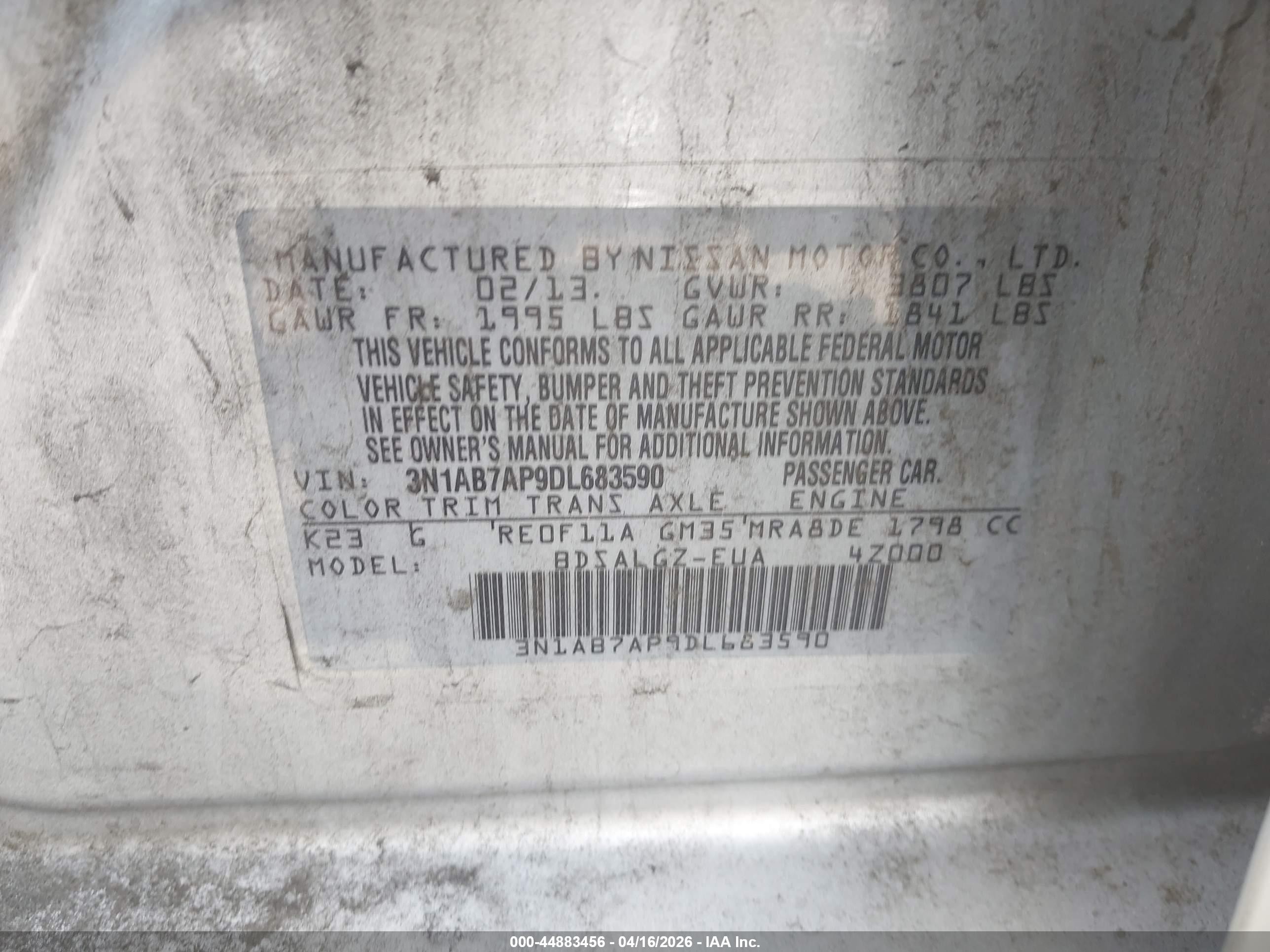 2013 Nissan Sentra Sl Gray vin: 3N1AB7AP9DL683590