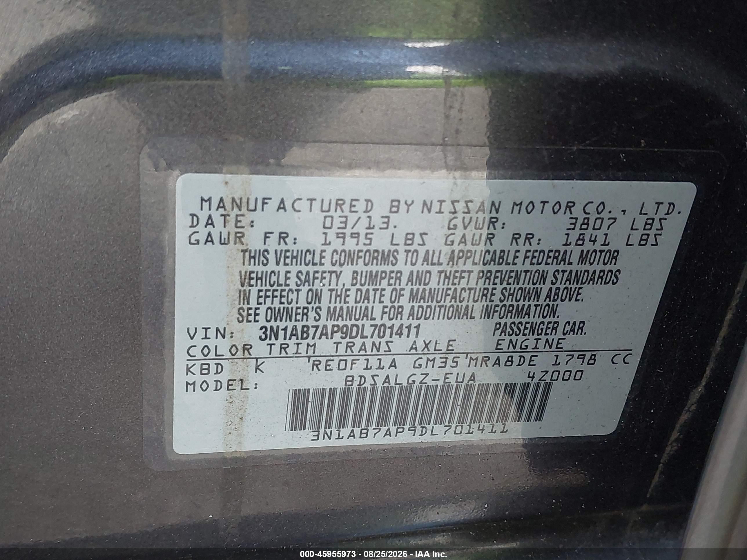 2013 Nissan Sentra Sl Gray vin: 3N1AB7AP9DL701411