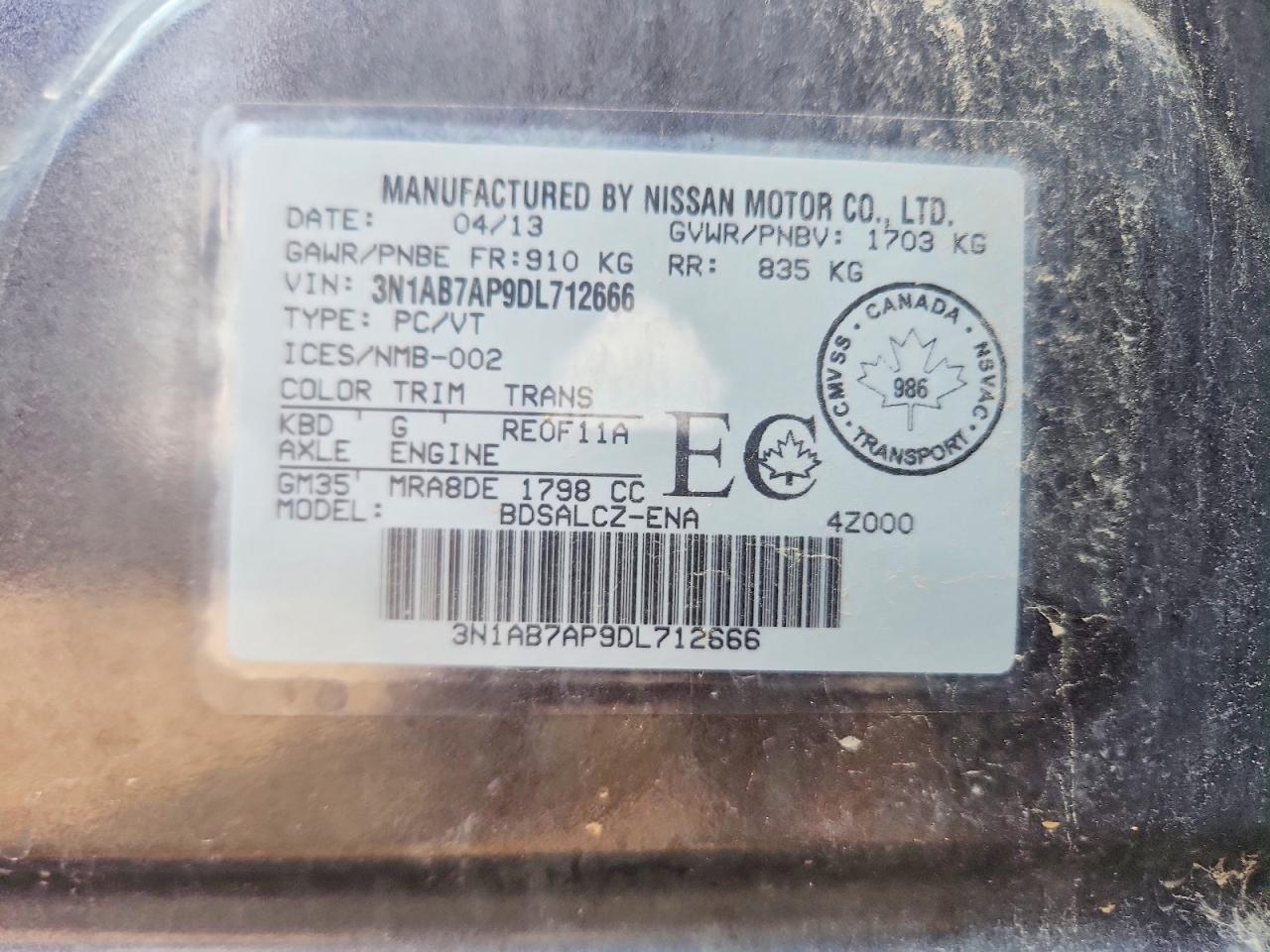 2013 Nissan Sentra S Серый vin: 3N1AB7AP9DL712666