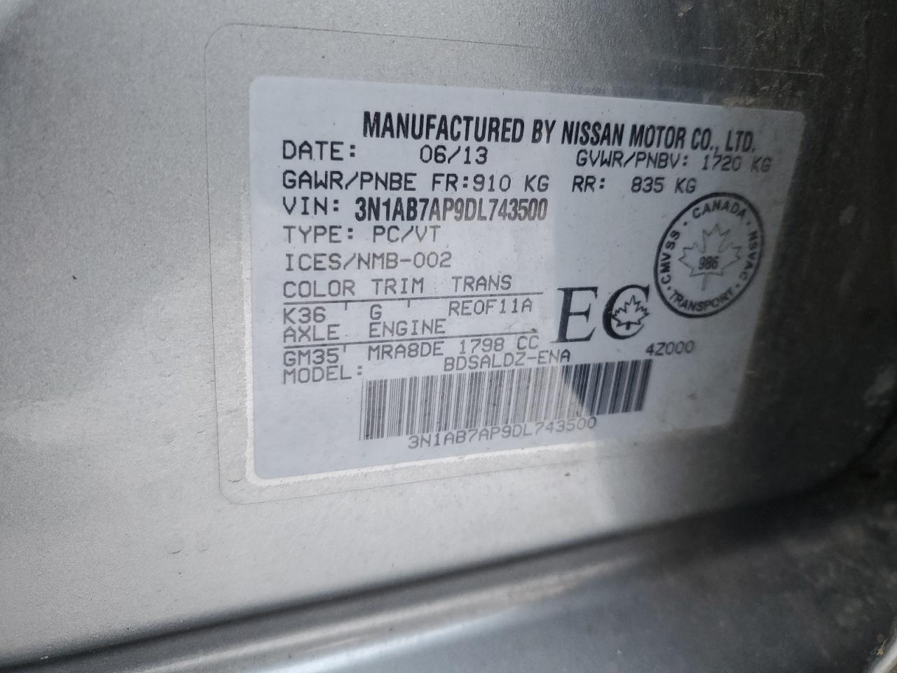 2013 Nissan Sentra S Silver vin: 3N1AB7AP9DL743500