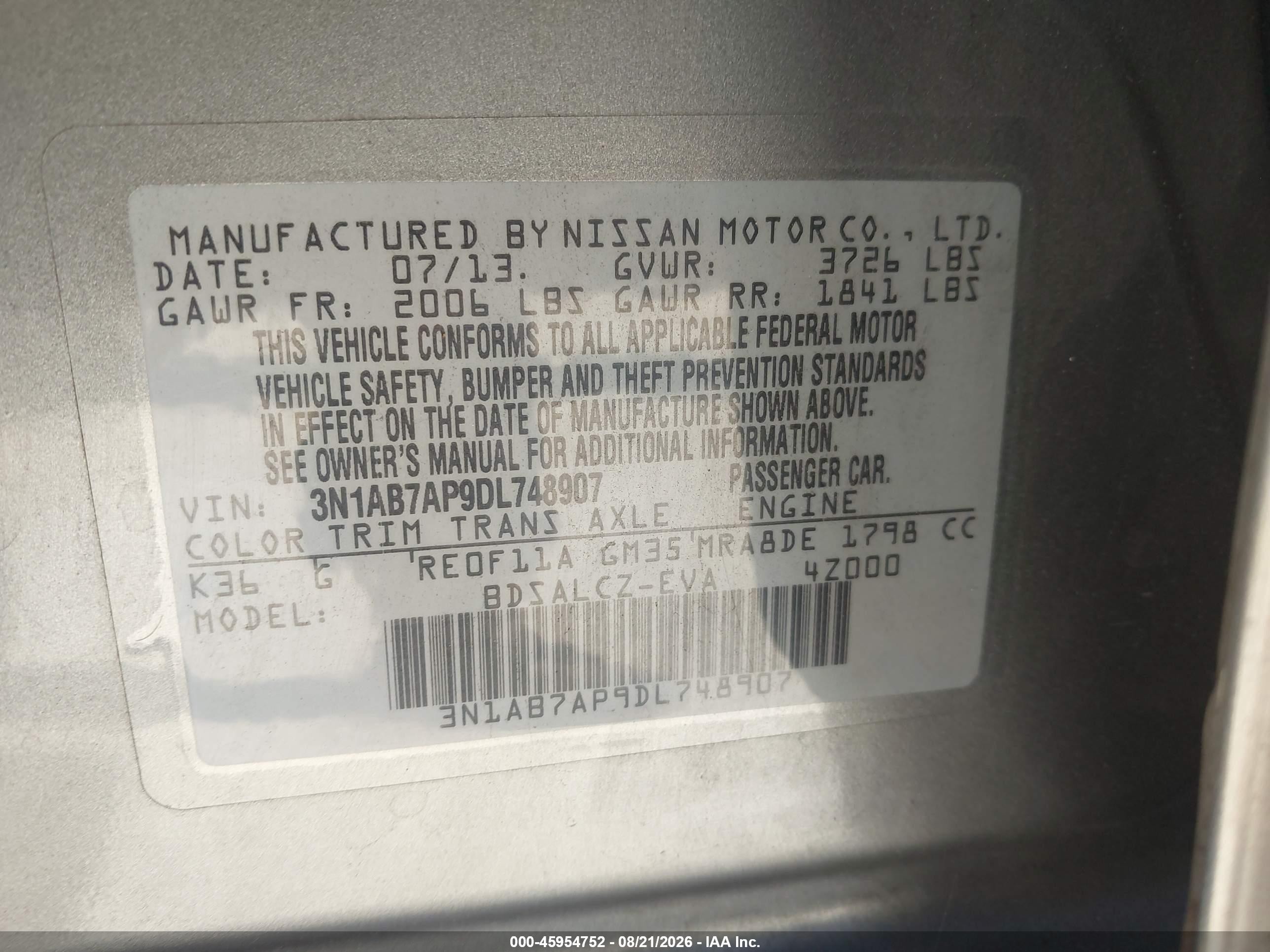 2013 Nissan Sentra S Silver vin: 3N1AB7AP9DL748907