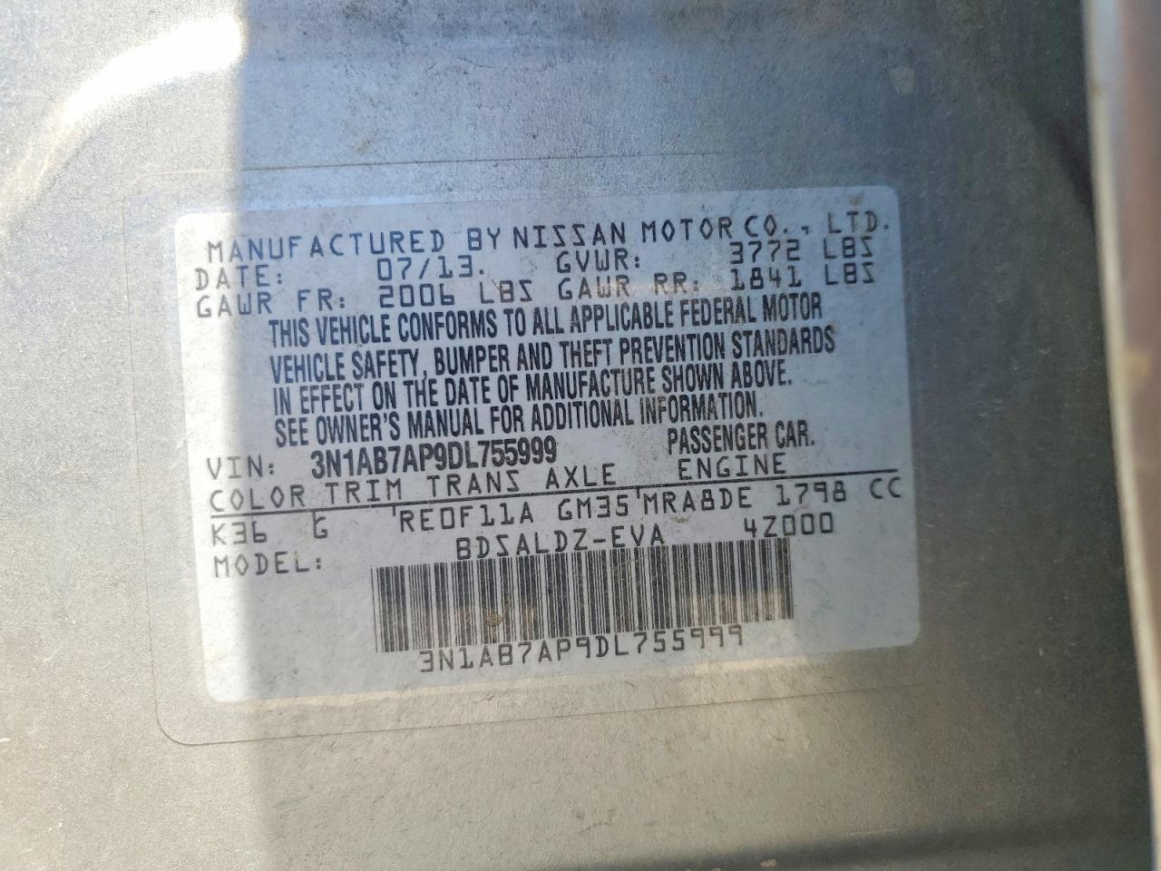 2013 Nissan Sentra S Серый vin: 3N1AB7AP9DL755999