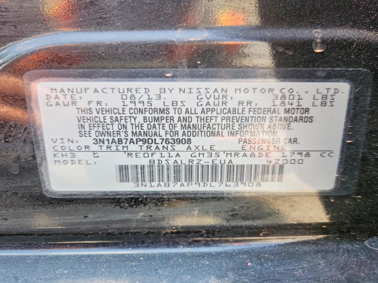 2013 Nissan Sentra S Черный vin: 3N1AB7AP9DL763908
