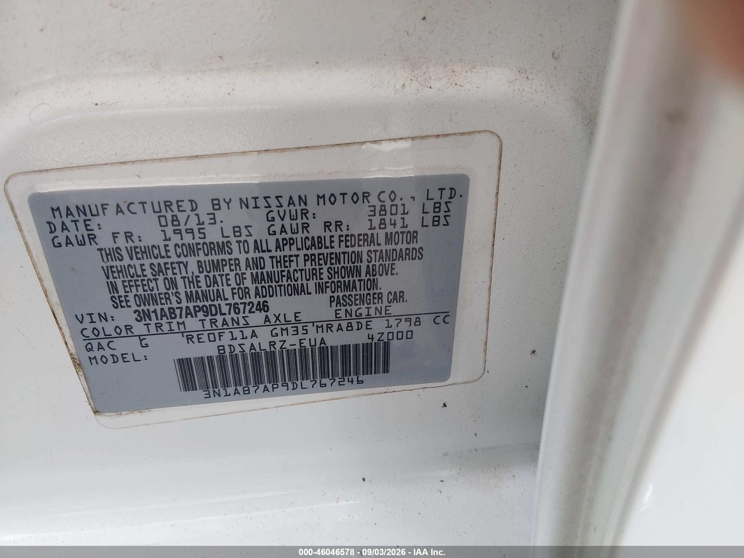 2013 Nissan Sentra Sr White vin: 3N1AB7AP9DL767246